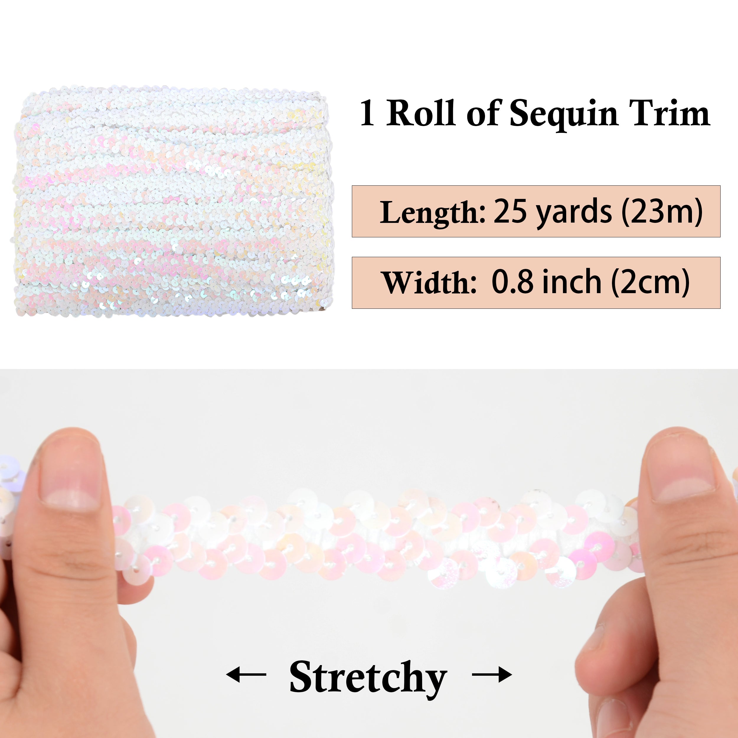 Alilang Elastic Sequin Trim, 0.8 Inch 2 Row Flat Glitter Paillette Sequin Ribbon, Metallic Sequin Strip DIY Decorations, 25 Yards