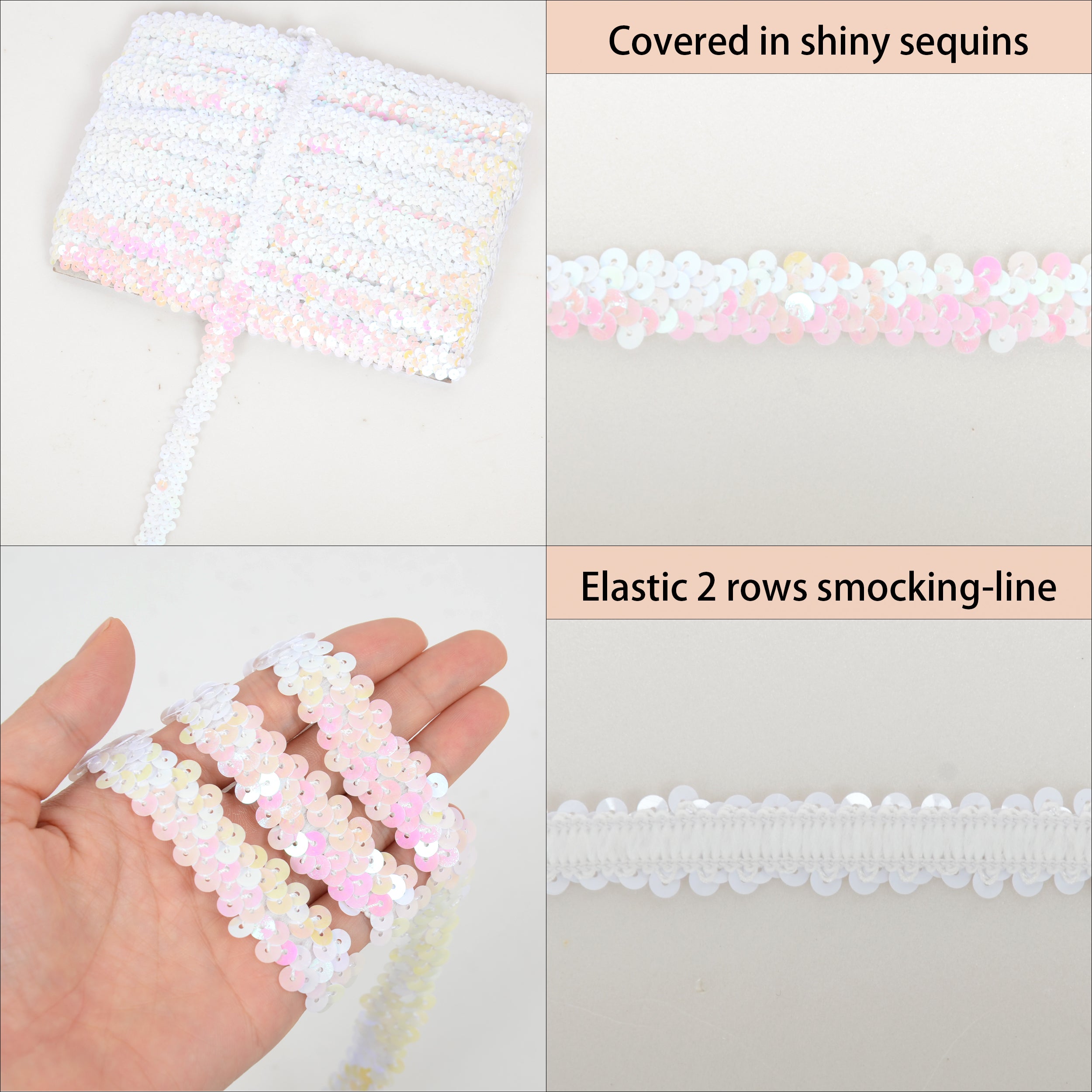 Alilang Elastic Sequin Trim, 0.8 Inch 2 Row Flat Glitter Paillette Sequin Ribbon, Metallic Sequin Strip DIY Decorations, 25 Yards