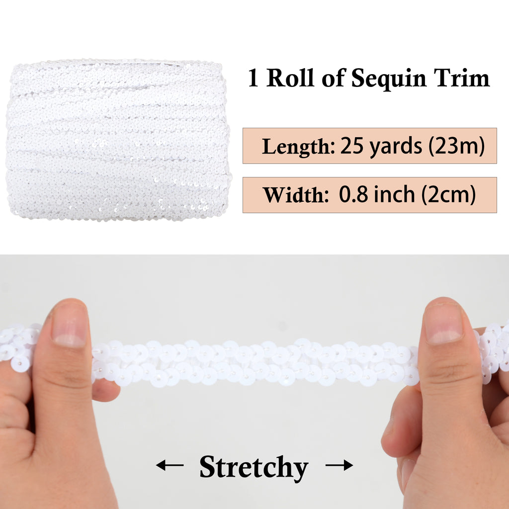 Alilang Elastic Sequin Trim, 0.8 Inch 2 Row Flat Glitter Paillette Sequin Ribbon, Metallic Sequin Strip DIY Decorations, 25 Yards