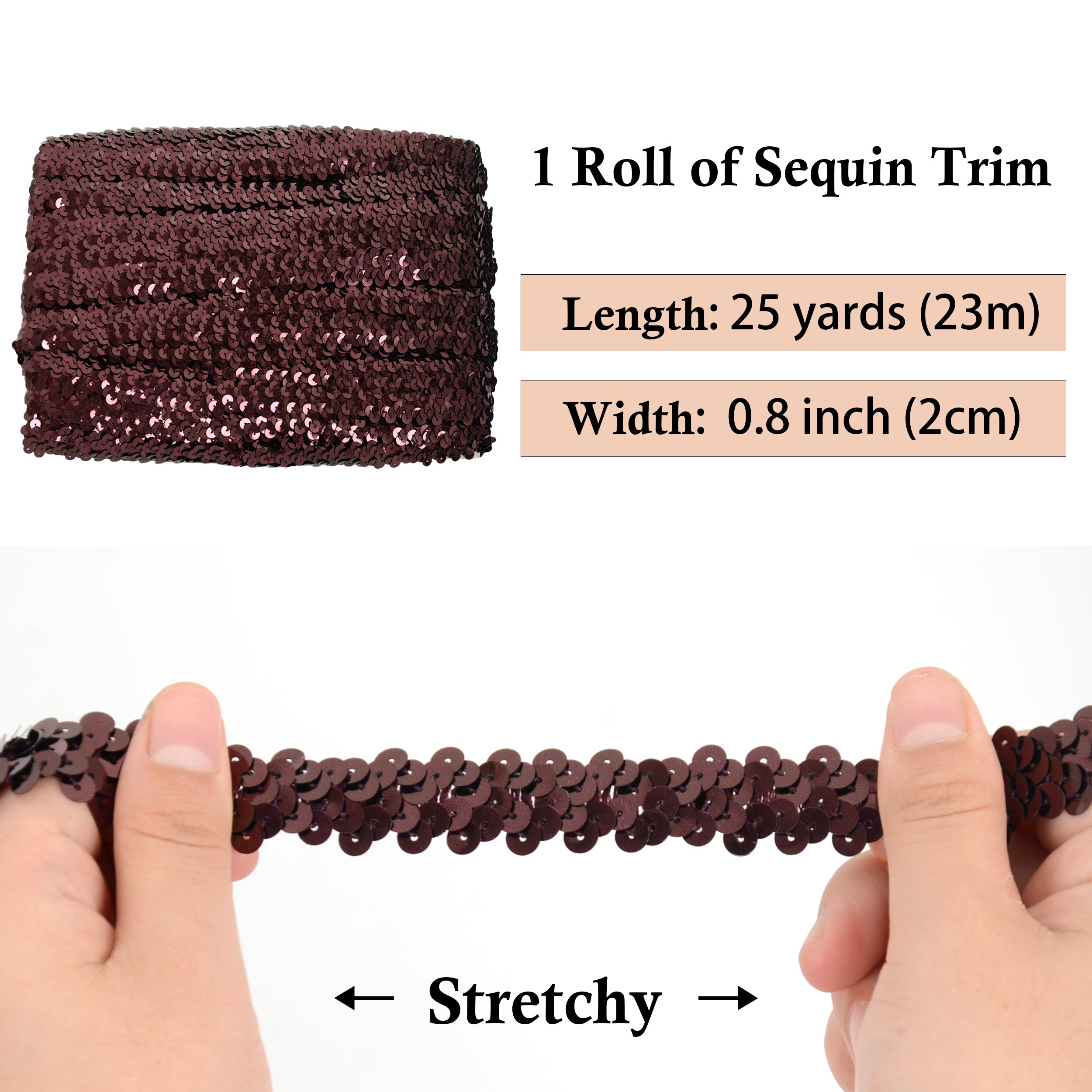 Alilang Elastic Sequin Trim, 0.8 Inch 2 Row Flat Glitter Paillette Sequin Ribbon, Metallic Sequin Strip DIY Decorations, 25 Yards