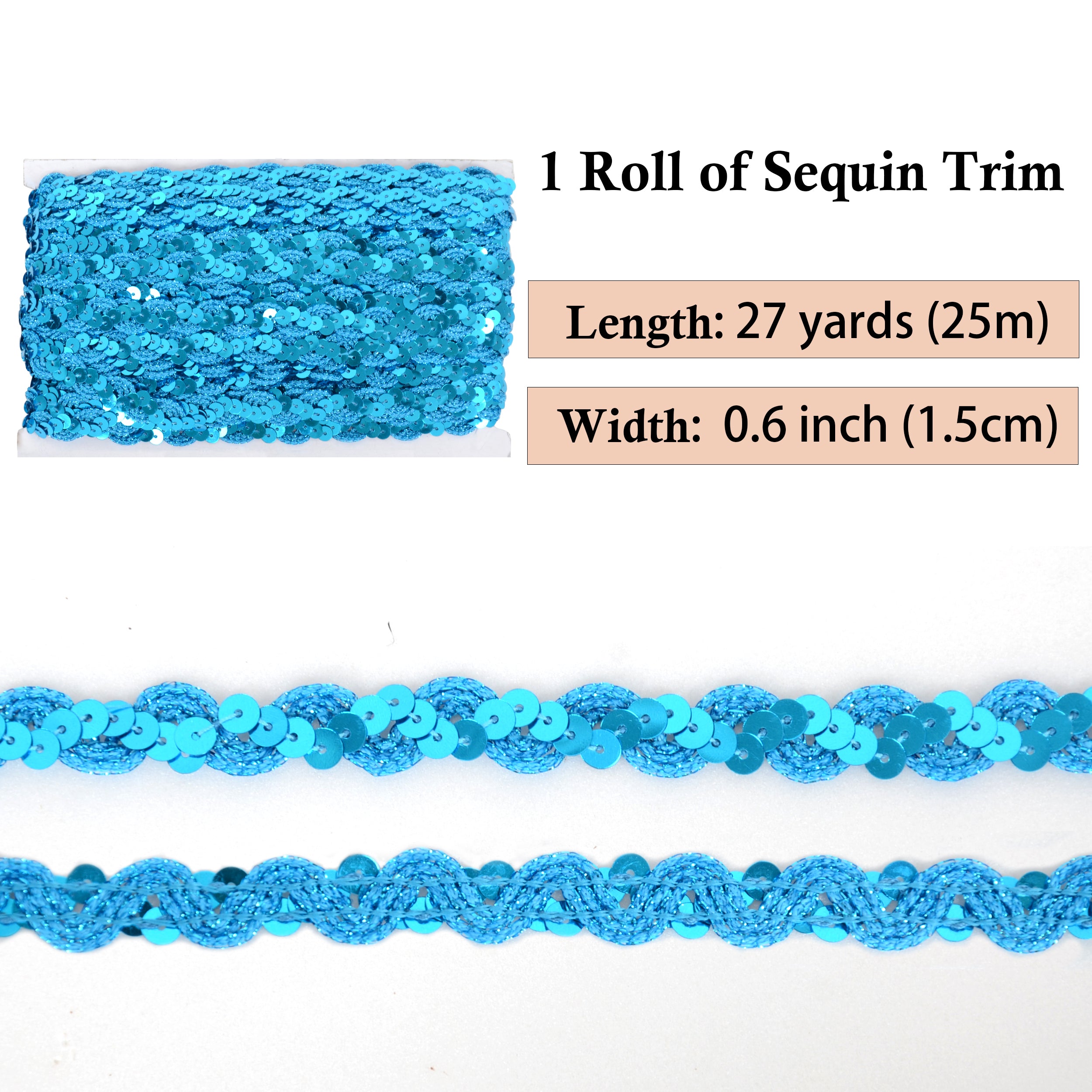 Alilang Sequin Braid Trim, 0.6 Inch Wave Sequin Strip, Glitter Metallic Paillette Sequin Ribbon, DIY Sewing Embellishment, 27 Yards