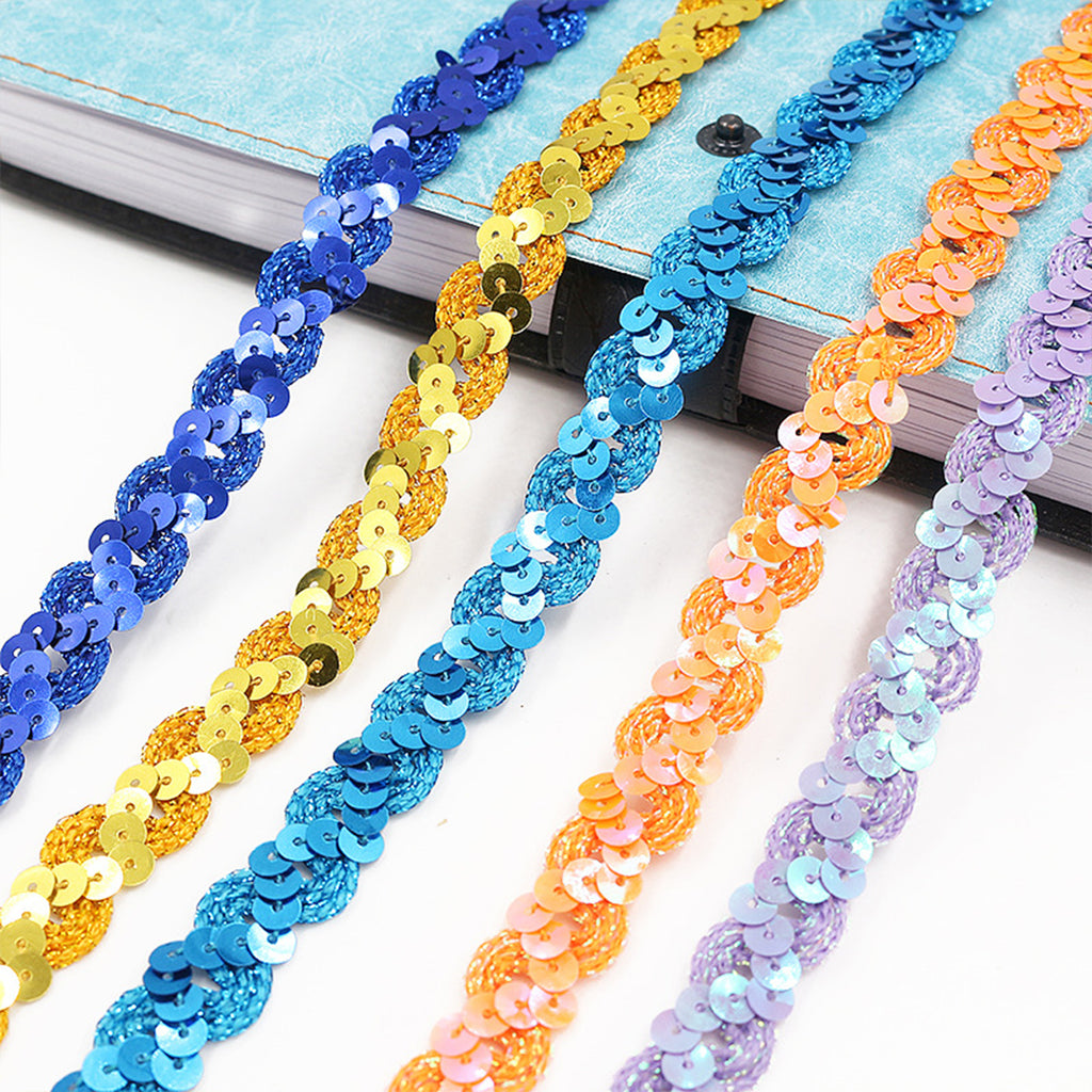 Alilang Sequin Braid Trim, 0.6 Inch Wave Sequin Strip, Glitter Metallic Paillette Sequin Ribbon, DIY Sewing Embellishment, 27 Yards