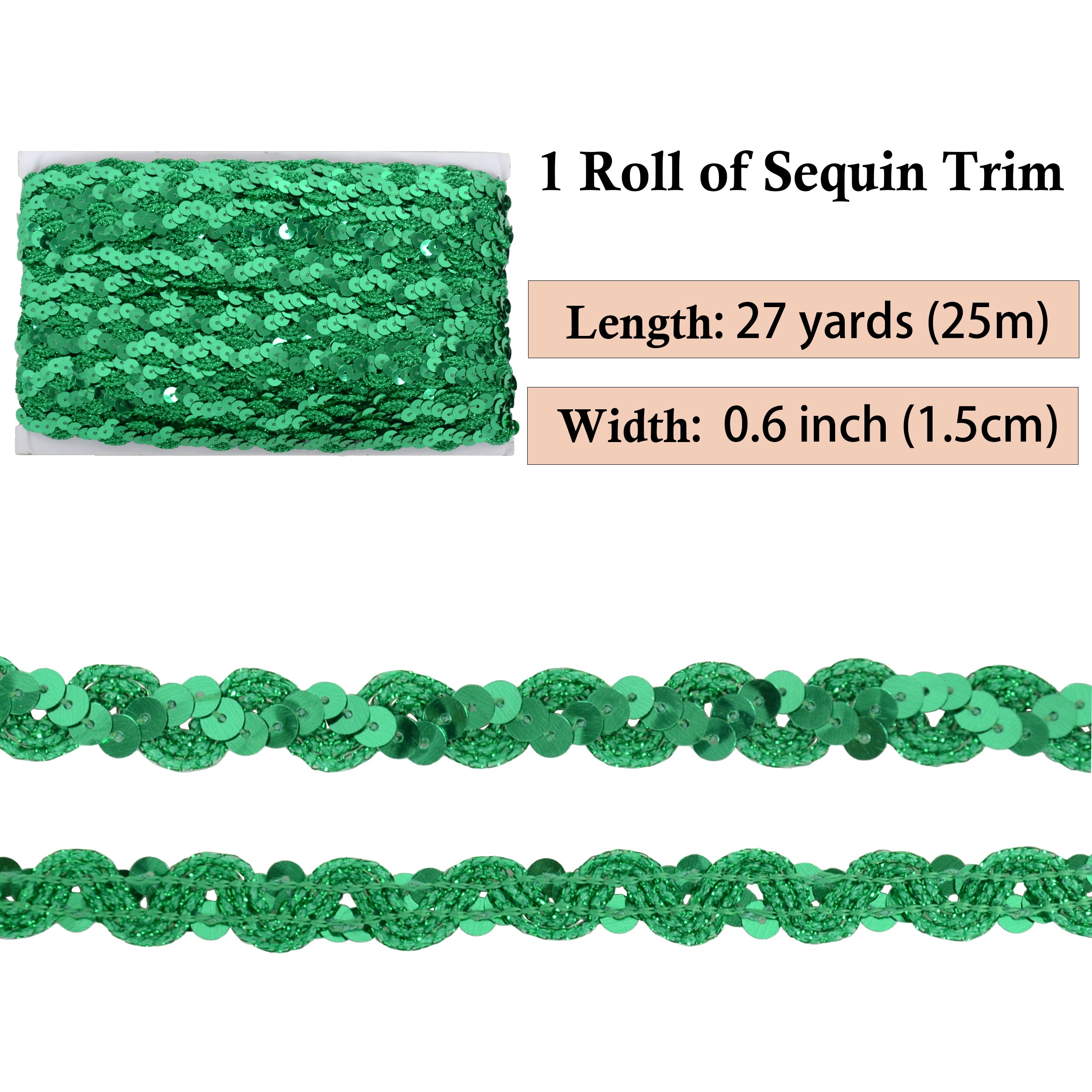 Alilang Sequin Braid Trim, 0.6 Inch Wave Sequin Strip, Glitter Metallic Paillette Sequin Ribbon, DIY Sewing Embellishment, 27 Yards