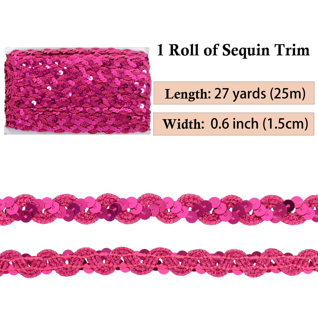 Alilang Sequin Braid Trim, 0.6 Inch Wave Sequin Strip, Glitter Metallic Paillette Sequin Ribbon, DIY Sewing Embellishment, 27 Yards