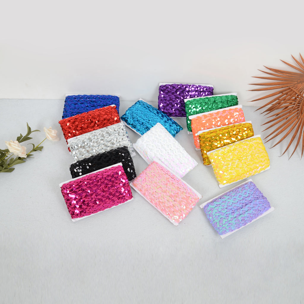 Alilang Sequin Braid Trim, 0.6 Inch Wave Sequin Strip, Glitter Metallic Paillette Sequin Ribbon, DIY Sewing Embellishment, 27 Yards
