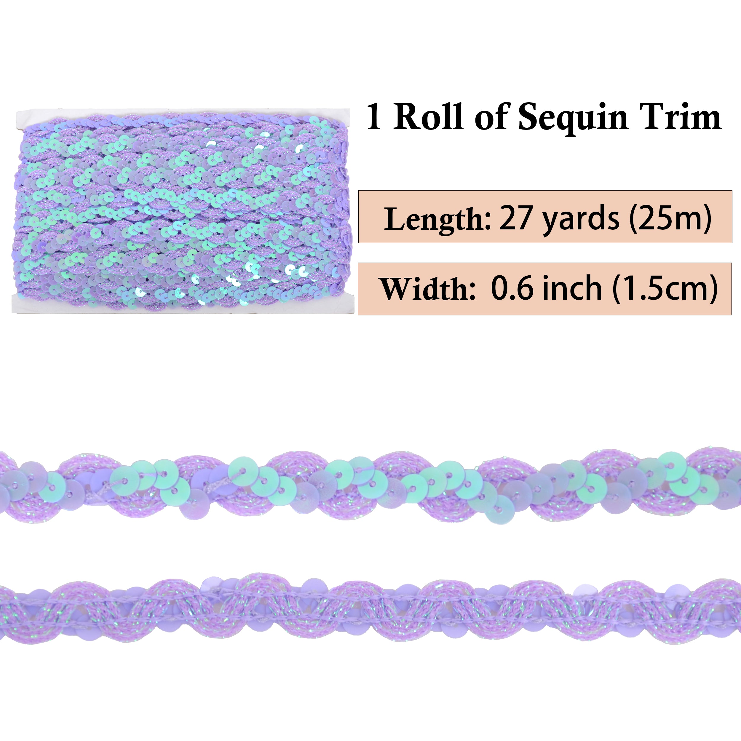 Alilang Sequin Braid Trim, 0.6 Inch Wave Sequin Strip, Glitter Metallic Paillette Sequin Ribbon, DIY Sewing Embellishment, 27 Yards