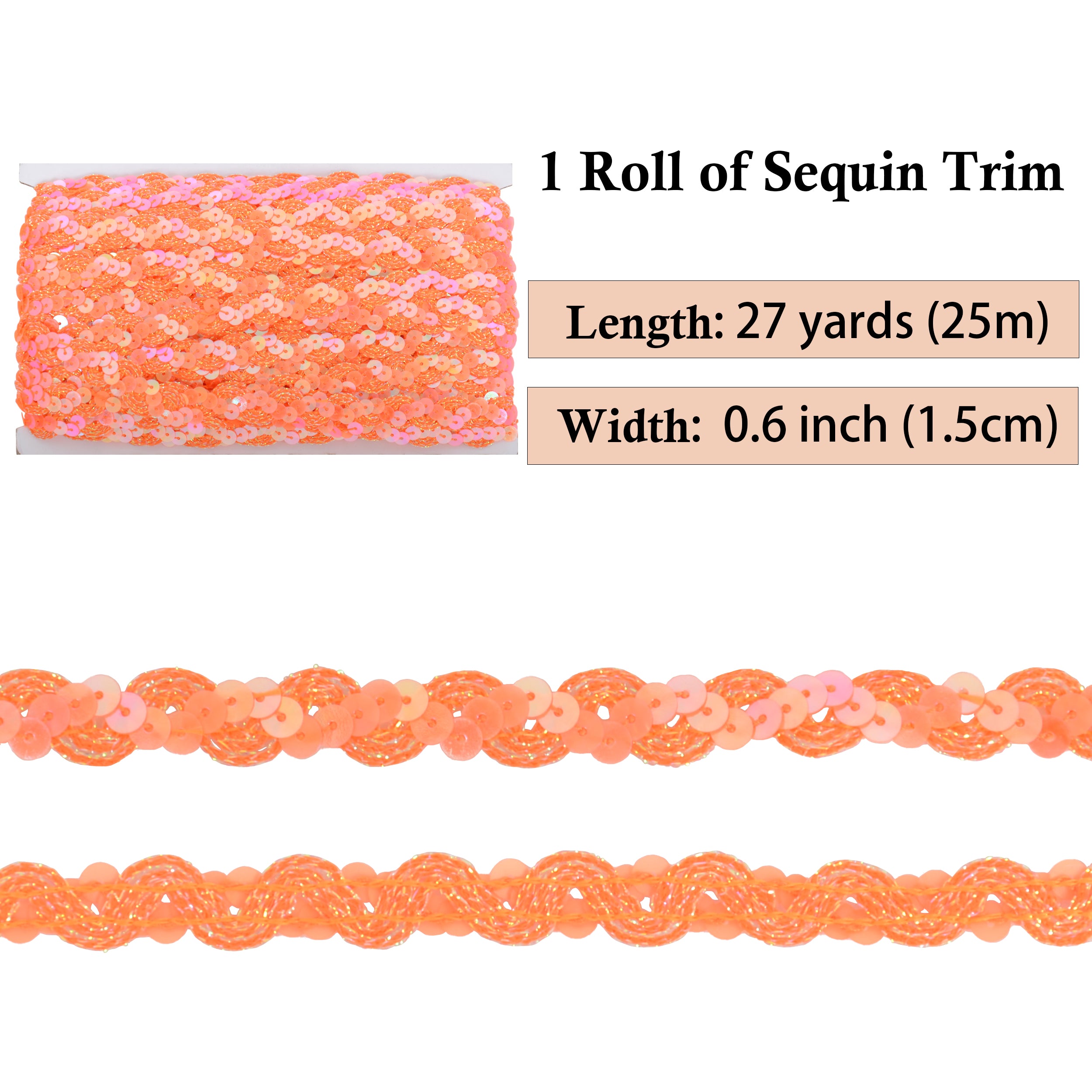 Alilang Sequin Braid Trim, 0.6 Inch Wave Sequin Strip, Glitter Metallic Paillette Sequin Ribbon, DIY Sewing Embellishment, 27 Yards