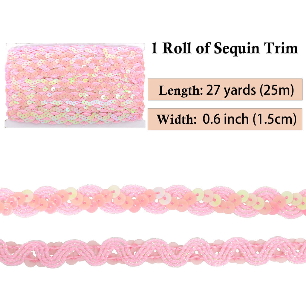 Alilang Sequin Braid Trim, 0.6 Inch Wave Sequin Strip, Glitter Metallic Paillette Sequin Ribbon, DIY Sewing Embellishment, 27 Yards