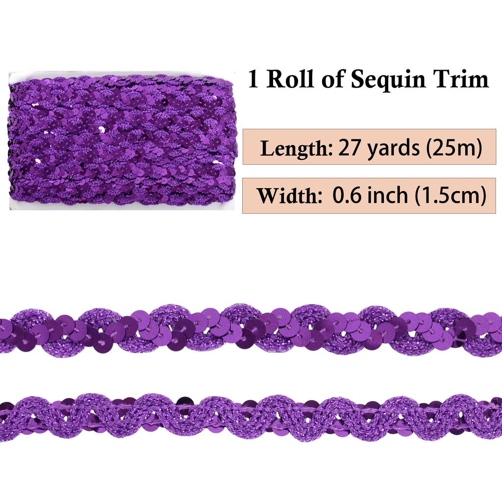 Alilang Sequin Braid Trim, 0.6 Inch Wave Sequin Strip, Glitter Metallic Paillette Sequin Ribbon, DIY Sewing Embellishment, 27 Yards