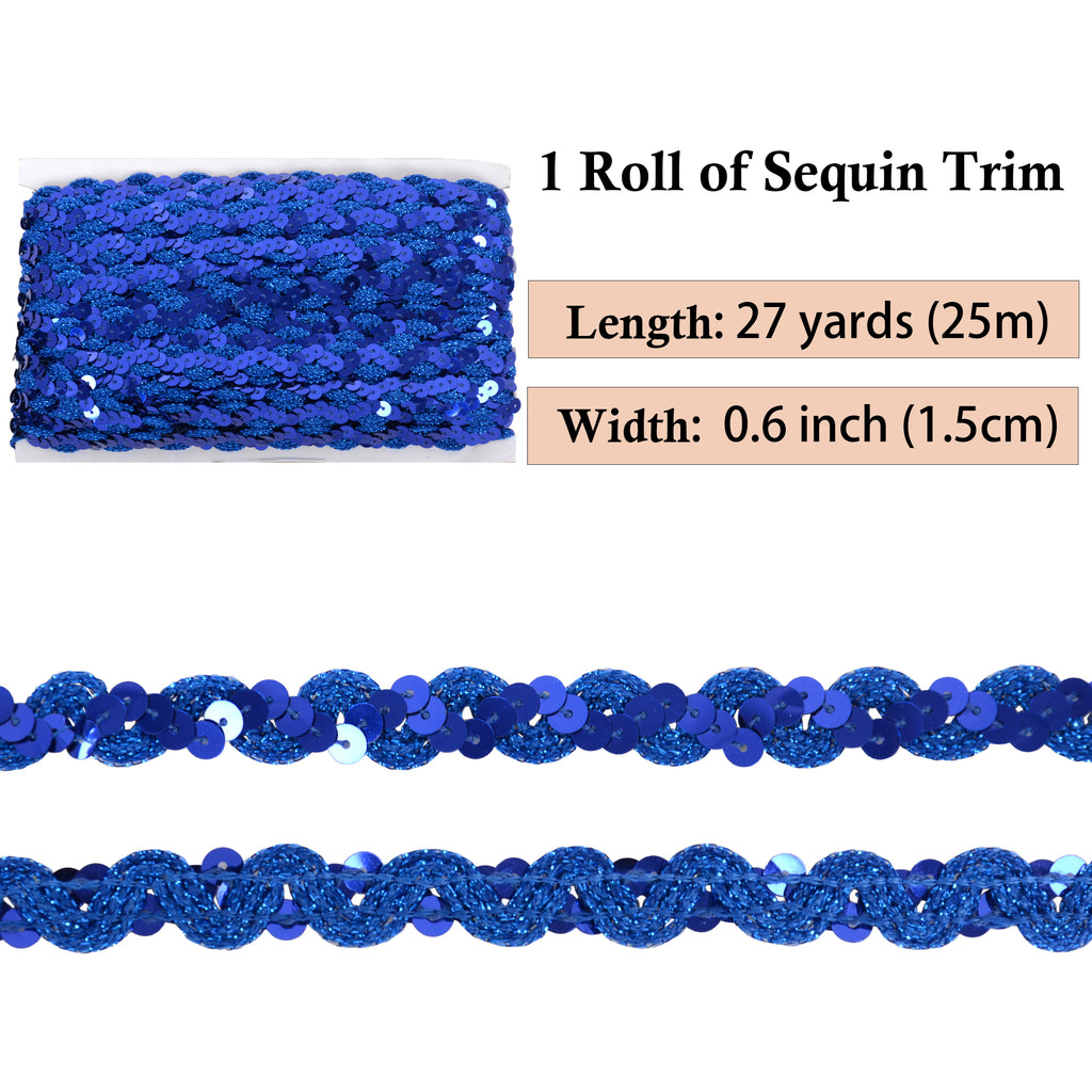 Alilang Sequin Braid Trim, 0.6 Inch Wave Sequin Strip, Glitter Metallic Paillette Sequin Ribbon, DIY Sewing Embellishment, 27 Yards