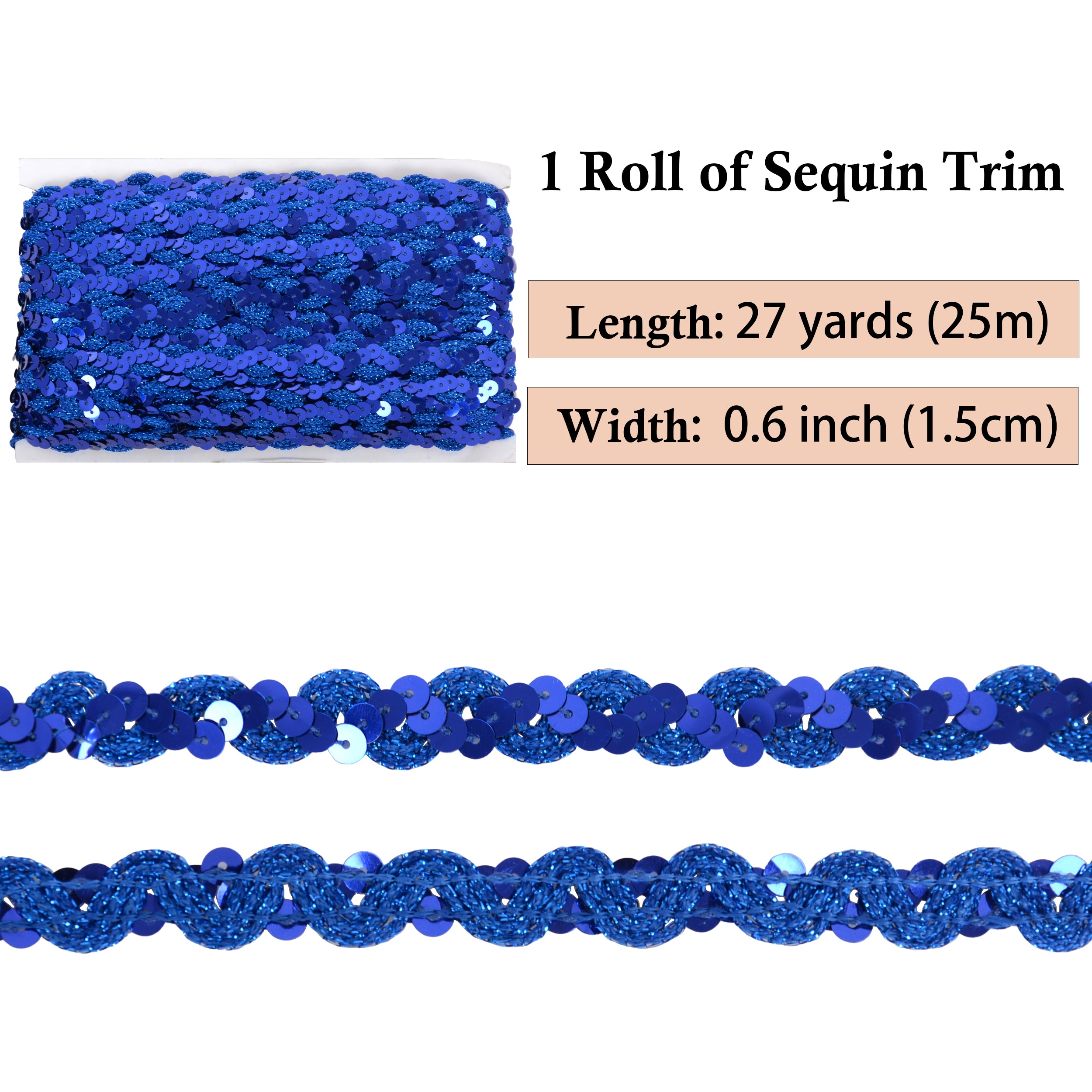 Alilang Sequin Braid Trim, 0.6 Inch Wave Sequin Strip, Glitter Metallic Paillette Sequin Ribbon, DIY Sewing Embellishment, 27 Yards