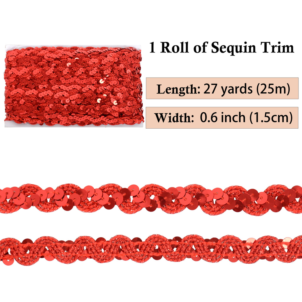 Alilang Sequin Braid Trim, 0.6 Inch Wave Sequin Strip, Glitter Metallic Paillette Sequin Ribbon, DIY Sewing Embellishment, 27 Yards