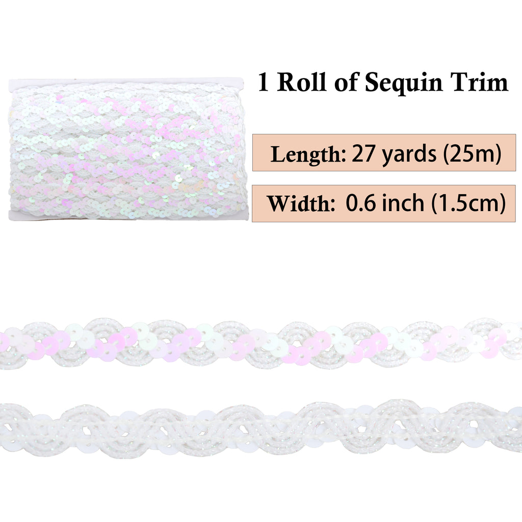 Alilang Sequin Braid Trim, 0.6 Inch Wave Sequin Strip, Glitter Metallic Paillette Sequin Ribbon, DIY Sewing Embellishment, 27 Yards