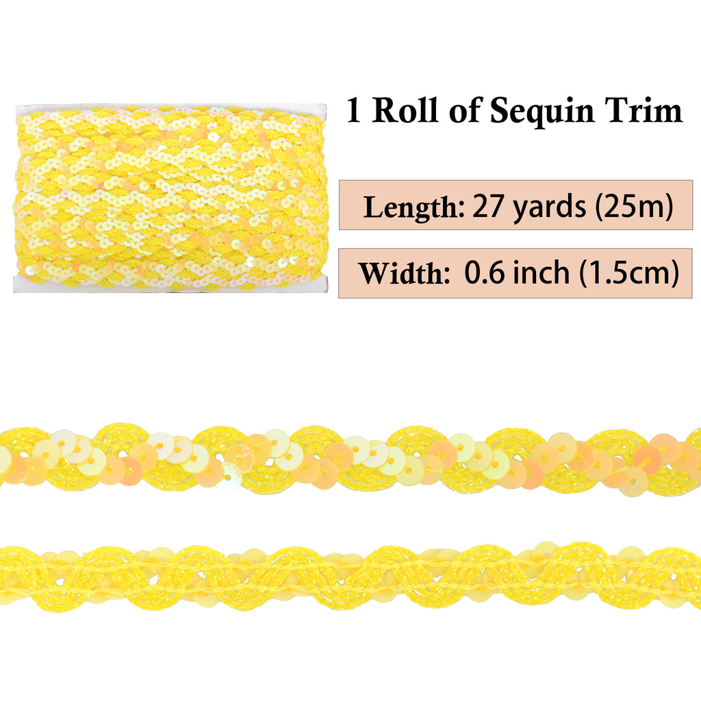 Alilang Sequin Braid Trim, 0.6 Inch Wave Sequin Strip, Glitter Metallic Paillette Sequin Ribbon, DIY Sewing Embellishment, 27 Yards