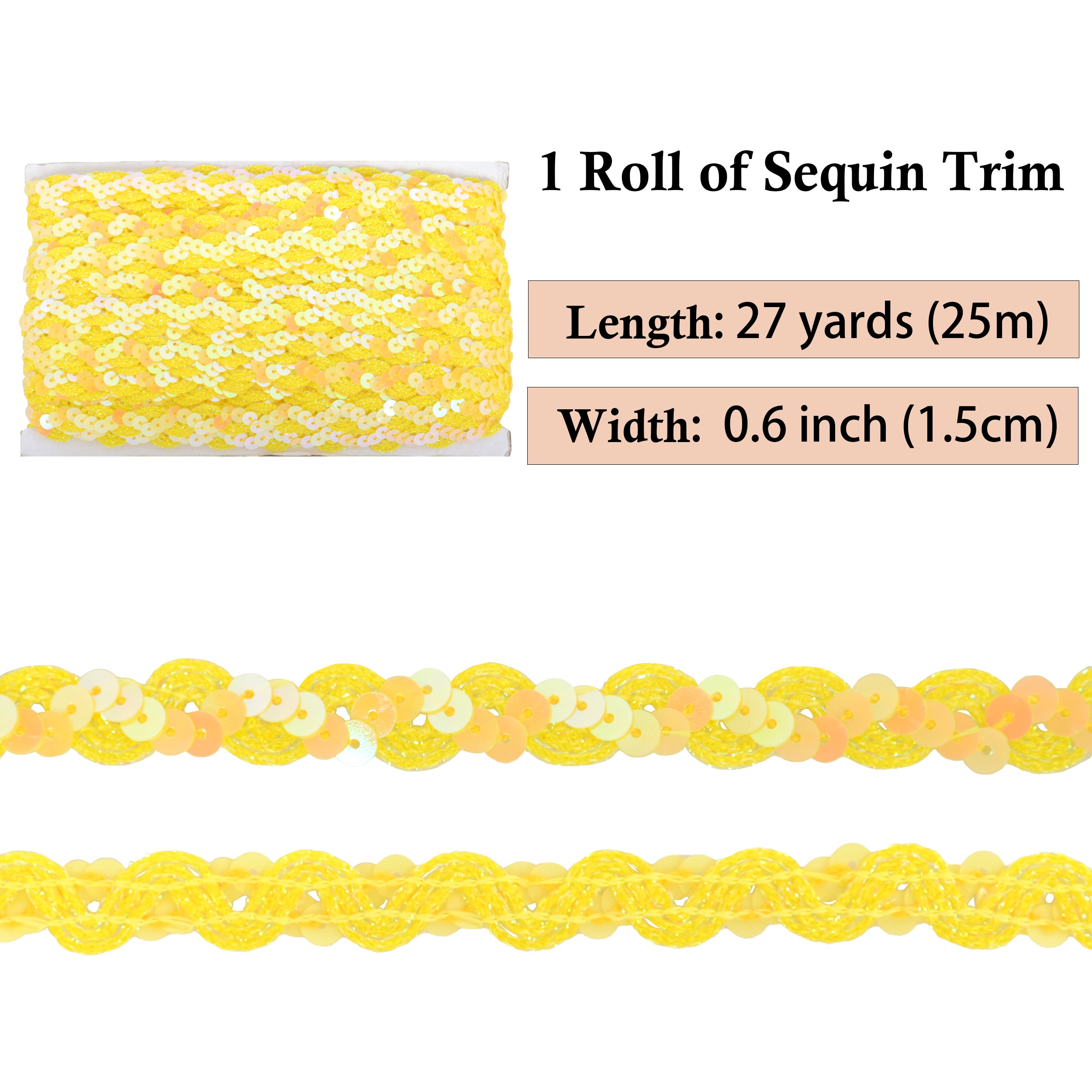 Alilang Sequin Braid Trim, 0.6 Inch Wave Sequin Strip, Glitter Metallic Paillette Sequin Ribbon, DIY Sewing Embellishment, 27 Yards