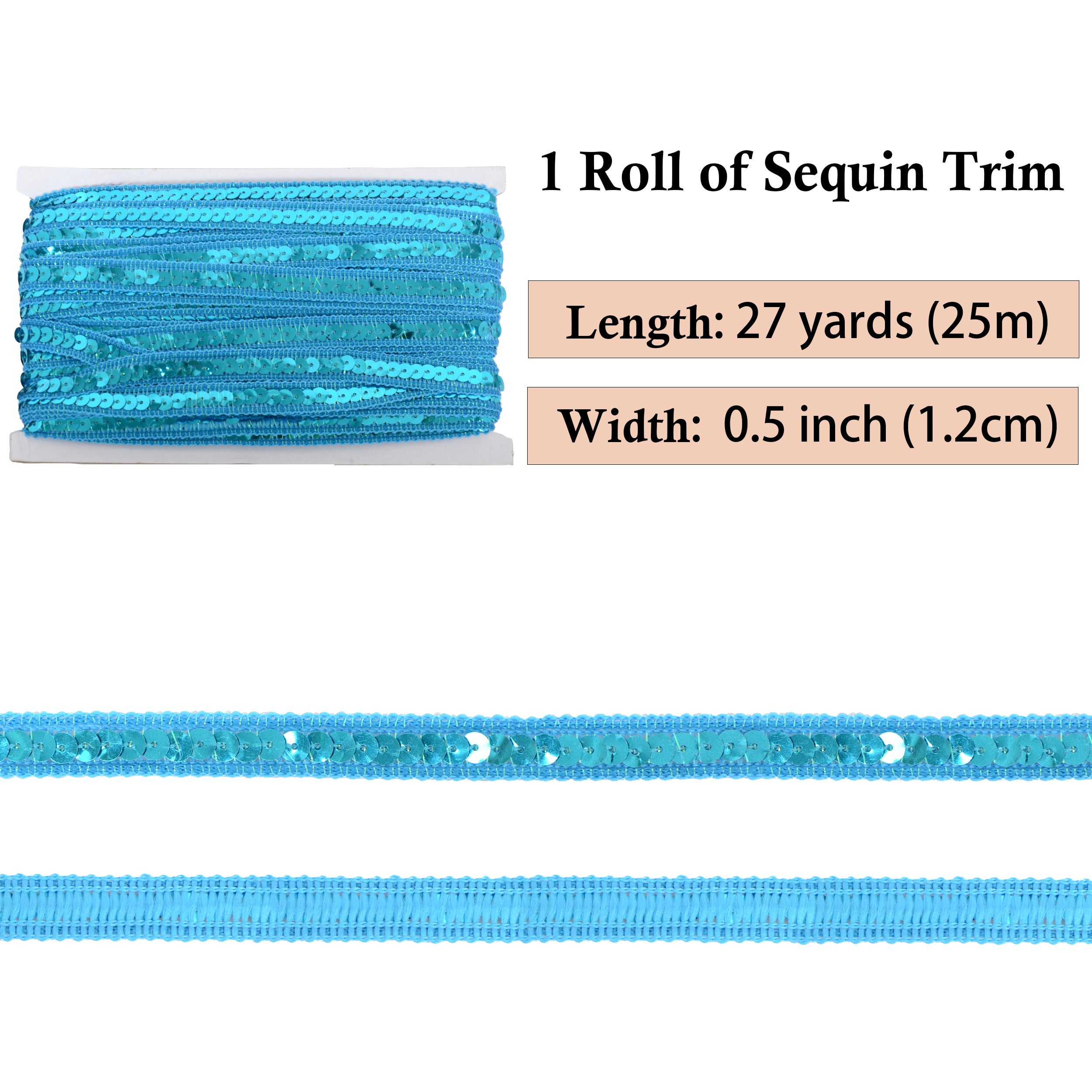 Alilang Sequin Trim, 0.5 Inch Flat Glitter Sequin Ribbon, Sparkle Metallic Sequin Strip, Bling Fabric DIY Sewing Embellishment, 27 Yards
