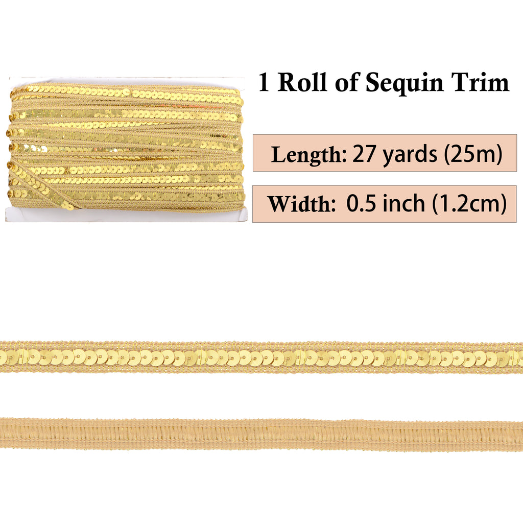 Alilang Sequin Trim, 0.5 Inch Flat Glitter Sequin Ribbon, Sparkle Metallic Sequin Strip, Bling Fabric DIY Sewing Embellishment, 27 Yards