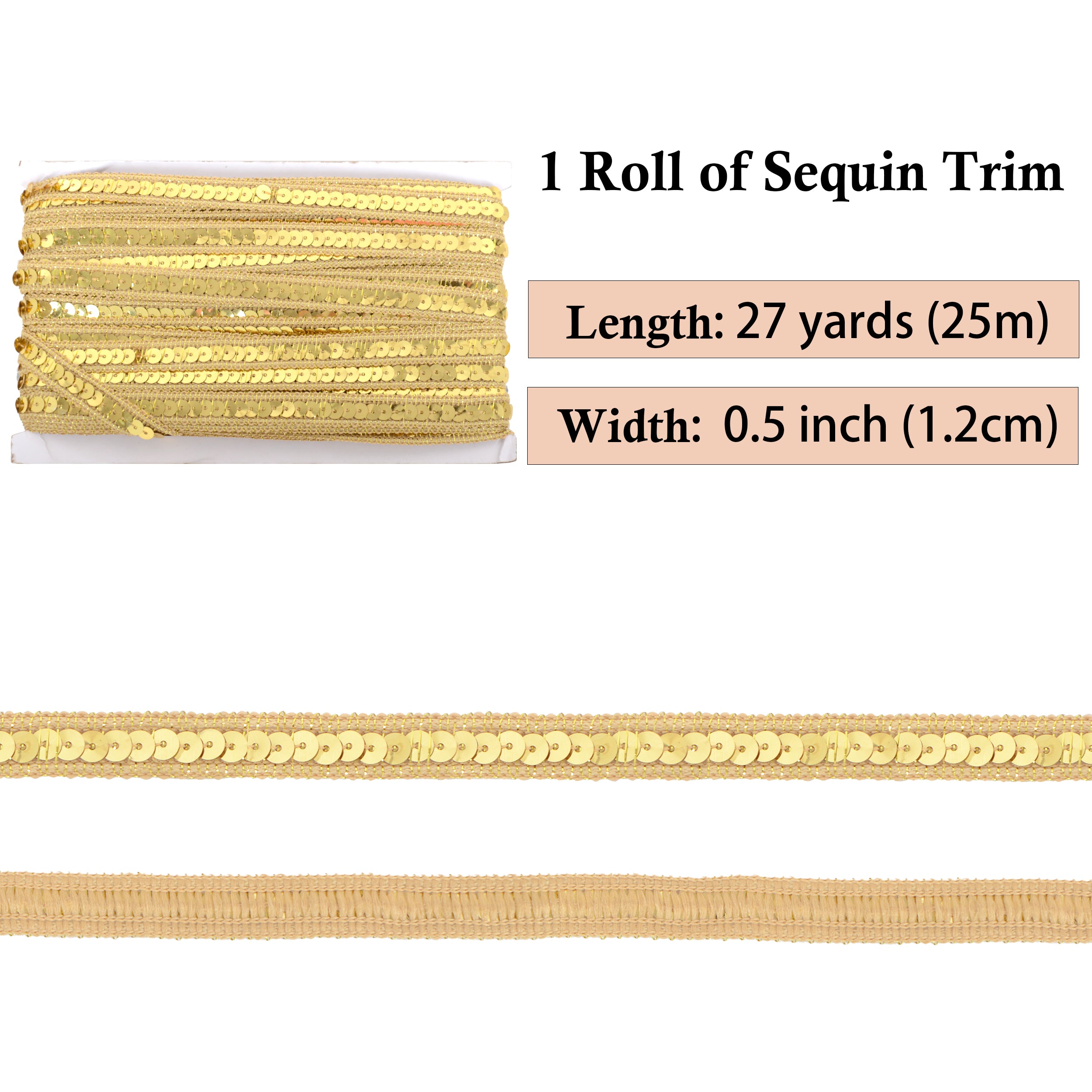 Alilang Sequin Trim, 0.5 Inch Flat Glitter Sequin Ribbon, Sparkle Metallic Sequin Strip, Bling Fabric DIY Sewing Embellishment, 27 Yards