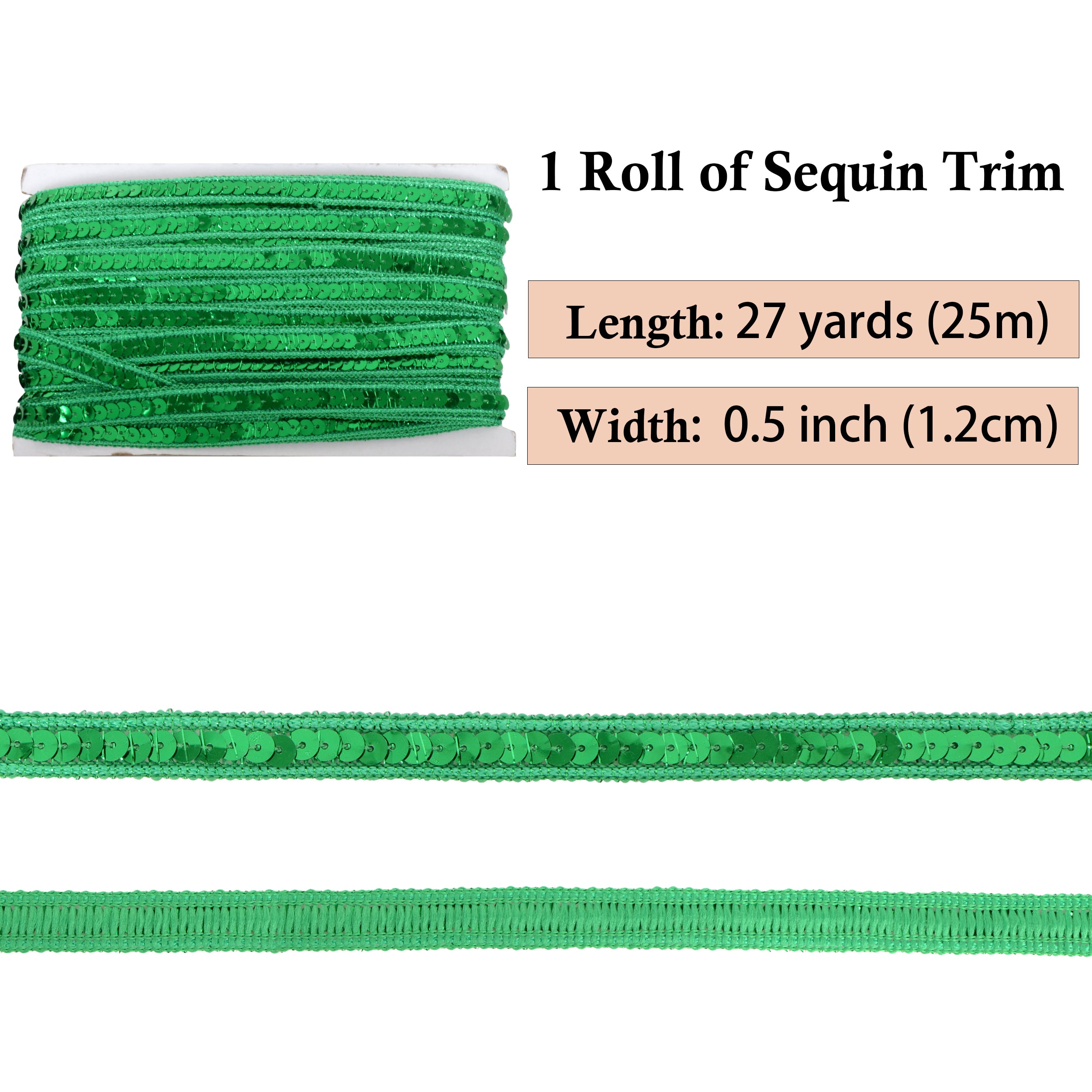 Alilang Sequin Trim, 0.5 Inch Flat Glitter Sequin Ribbon, Sparkle Metallic Sequin Strip, Bling Fabric DIY Sewing Embellishment, 27 Yards