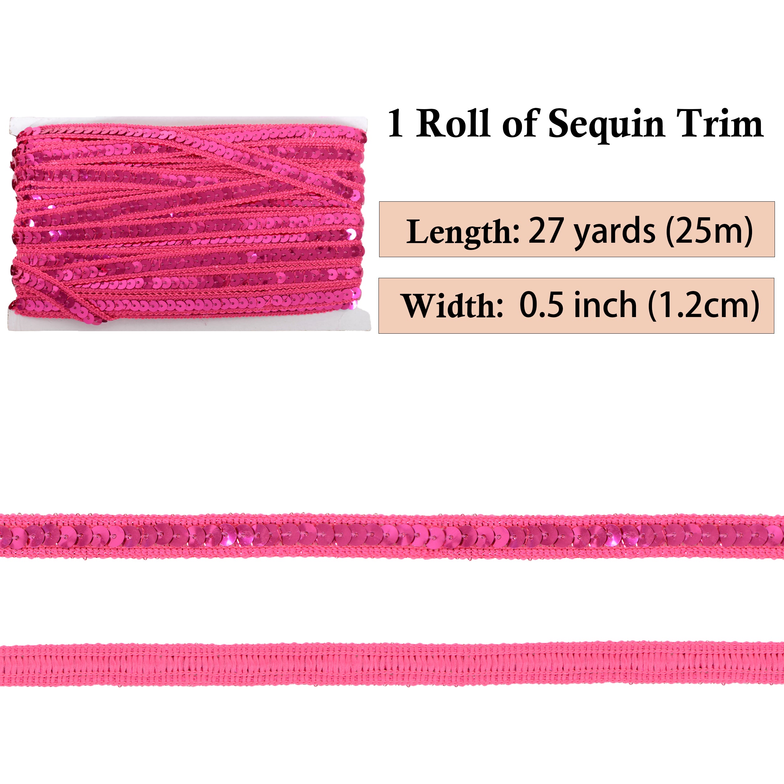 Alilang Sequin Trim, 0.5 Inch Flat Glitter Sequin Ribbon, Sparkle Metallic Sequin Strip, Bling Fabric DIY Sewing Embellishment, 27 Yards