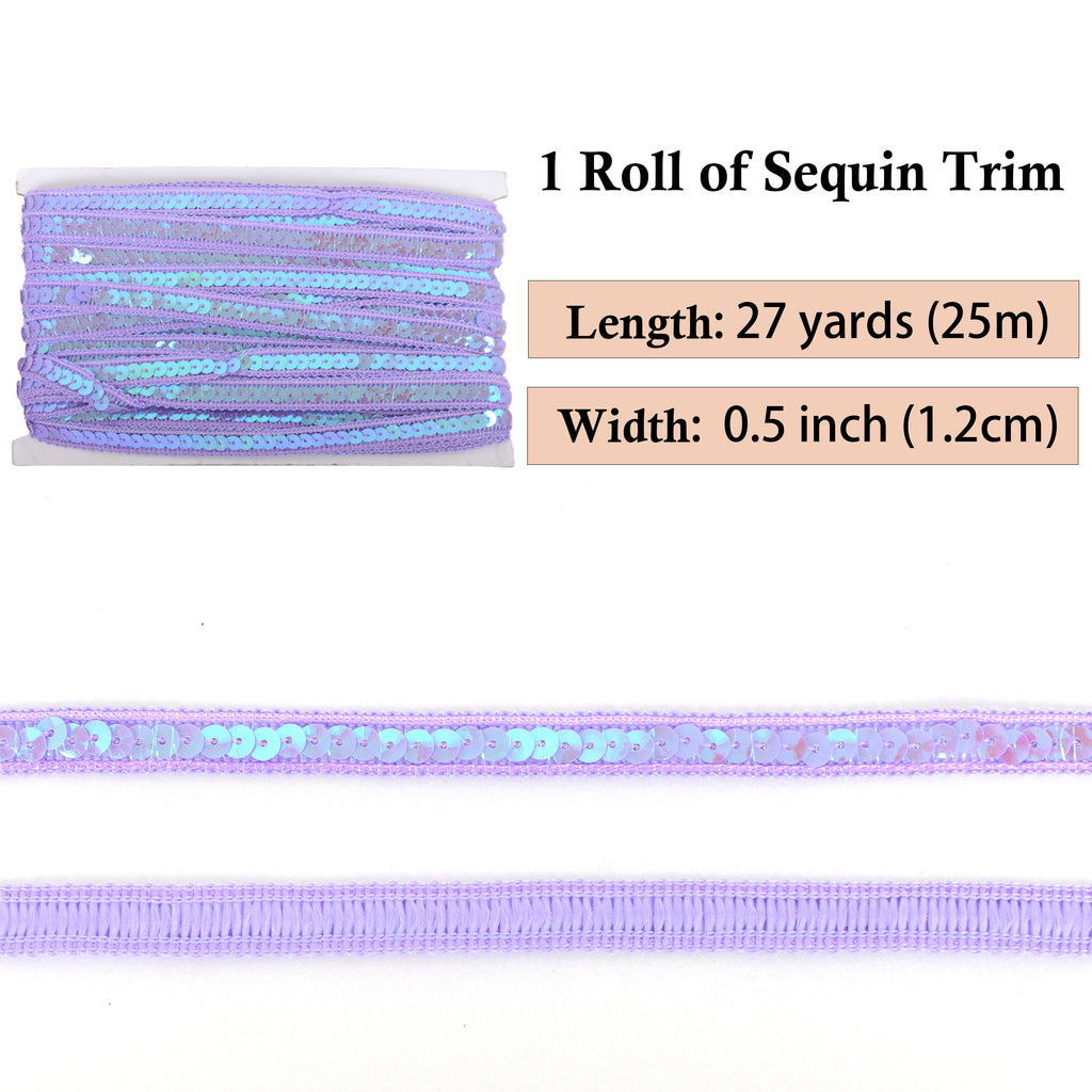 Alilang Sequin Trim, 0.5 Inch Flat Glitter Sequin Ribbon, Sparkle Metallic Sequin Strip, Bling Fabric DIY Sewing Embellishment, 27 Yards