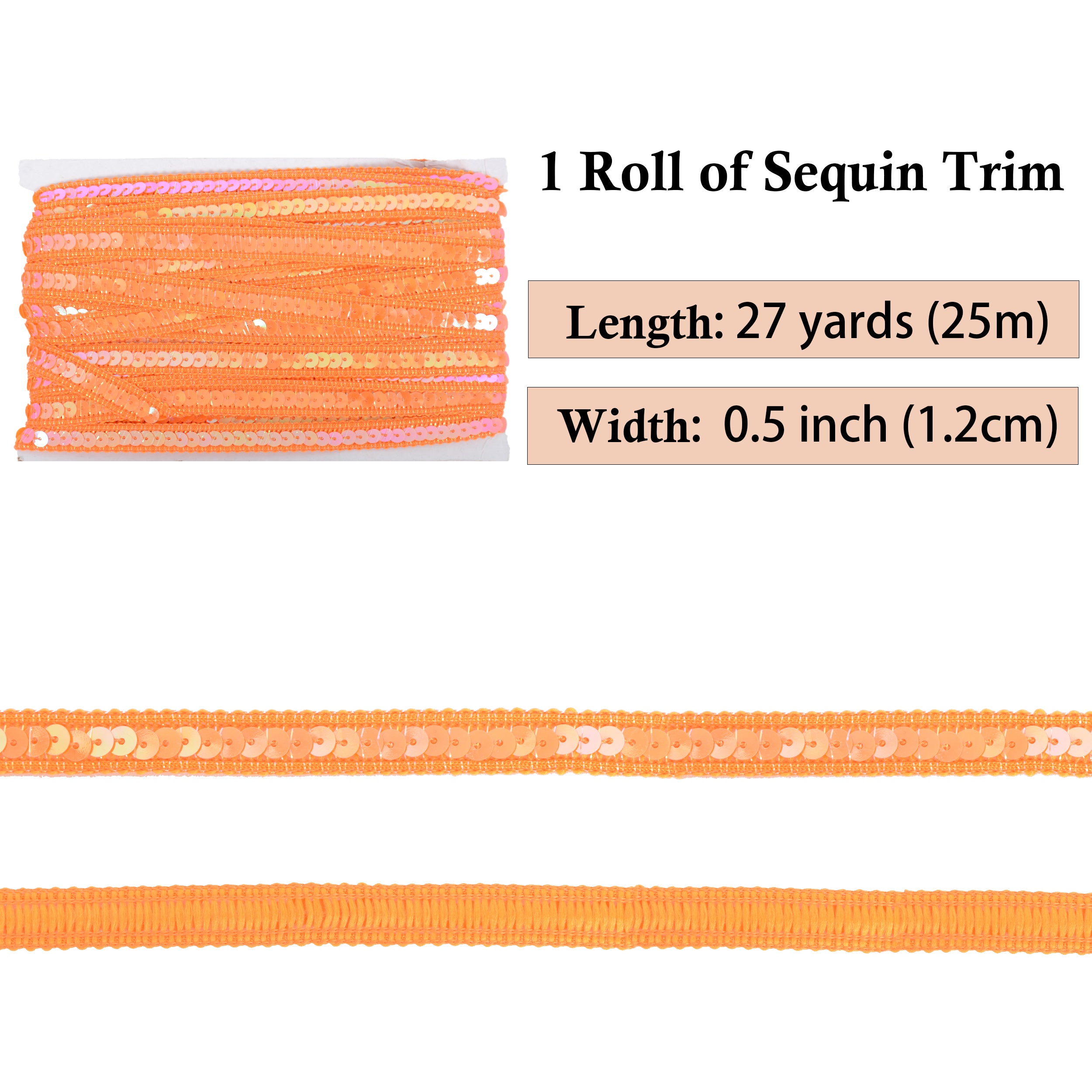 Alilang Sequin Trim, 0.5 Inch Flat Glitter Sequin Ribbon, Sparkle Metallic Sequin Strip, Bling Fabric DIY Sewing Embellishment, 27 Yards
