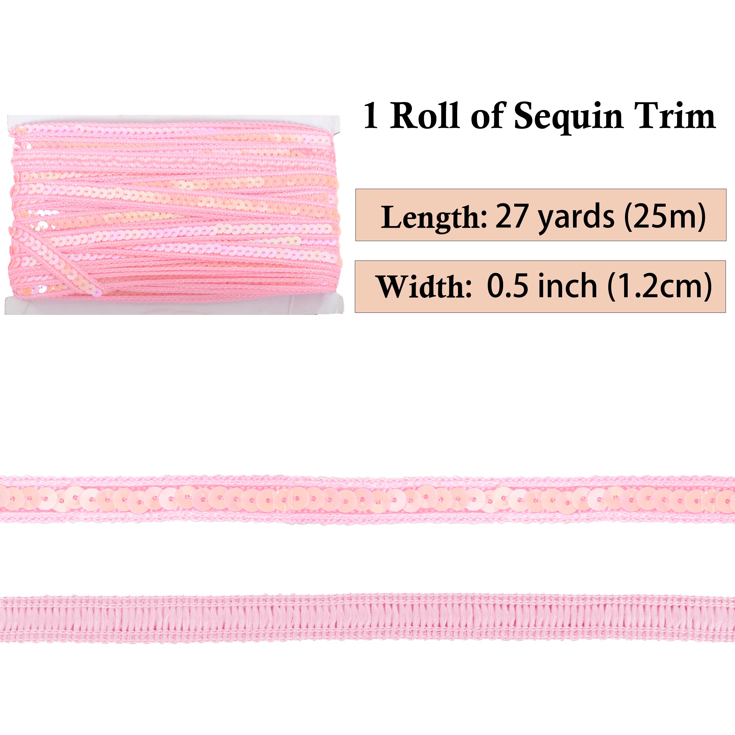 Alilang Sequin Trim, 0.5 Inch Flat Glitter Sequin Ribbon, Sparkle Metallic Sequin Strip, Bling Fabric DIY Sewing Embellishment, 27 Yards