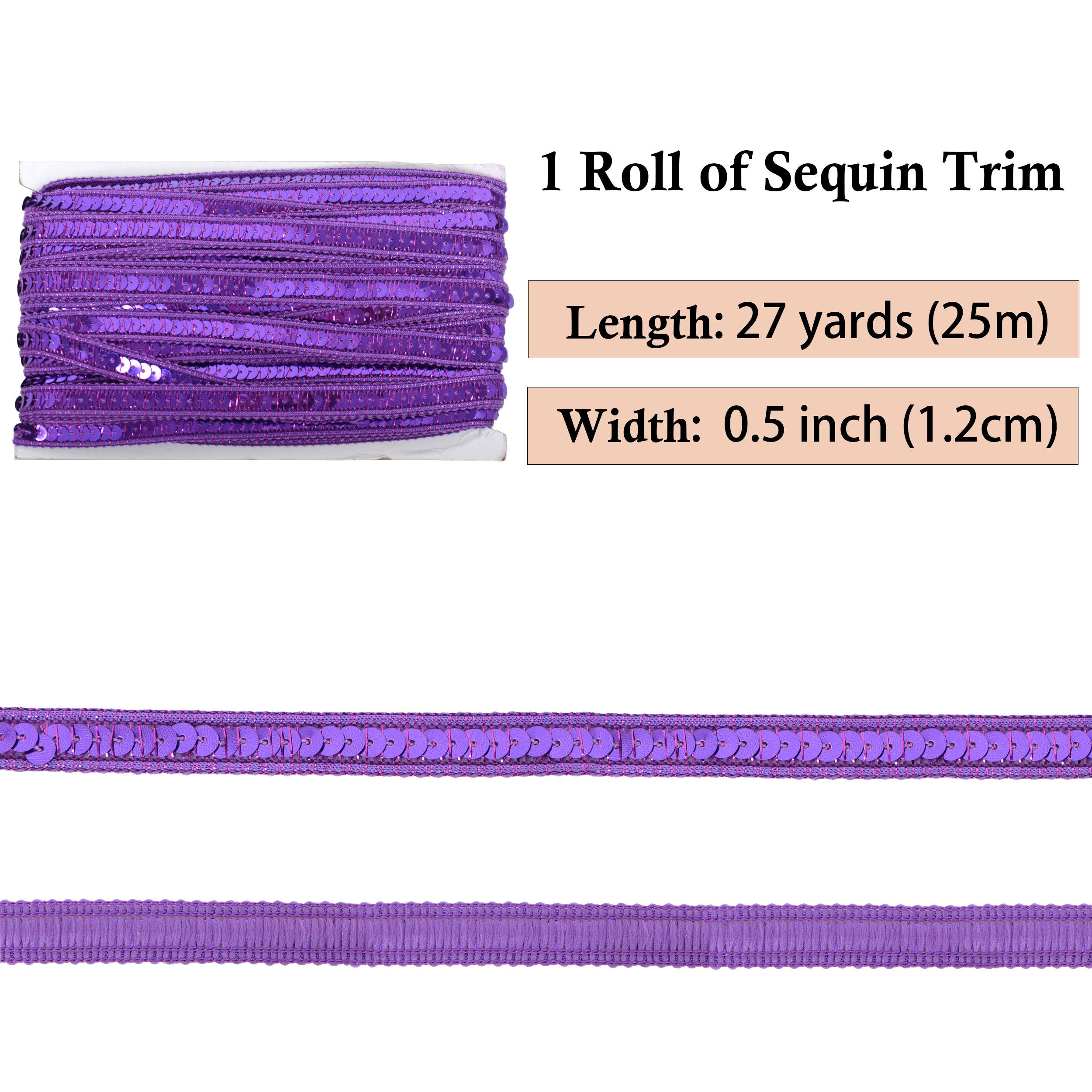 Alilang Sequin Trim, 0.5 Inch Flat Glitter Sequin Ribbon, Sparkle Metallic Sequin Strip, Bling Fabric DIY Sewing Embellishment, 27 Yards