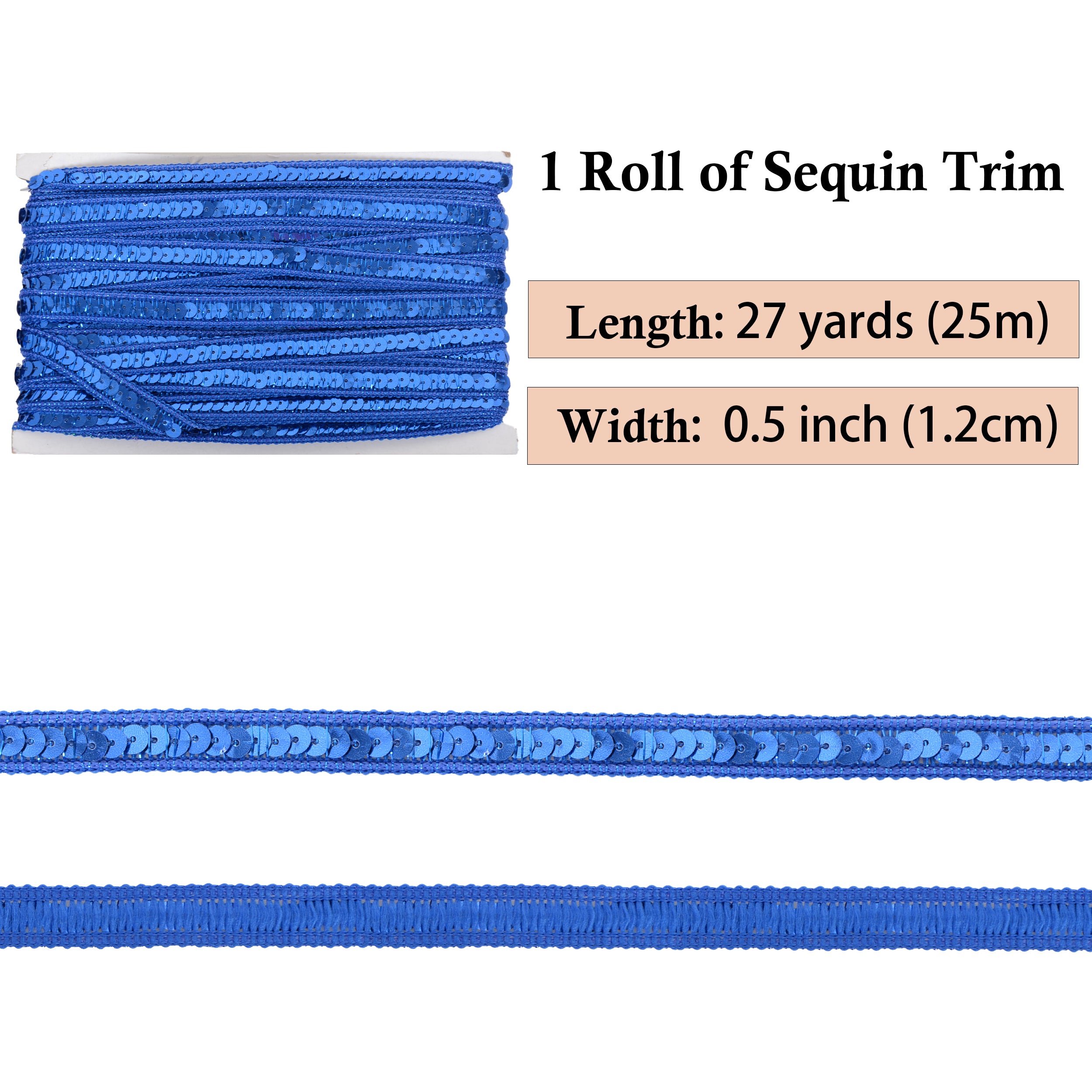 Alilang Sequin Trim, 0.5 Inch Flat Glitter Sequin Ribbon, Sparkle Metallic Sequin Strip, Bling Fabric DIY Sewing Embellishment, 27 Yards