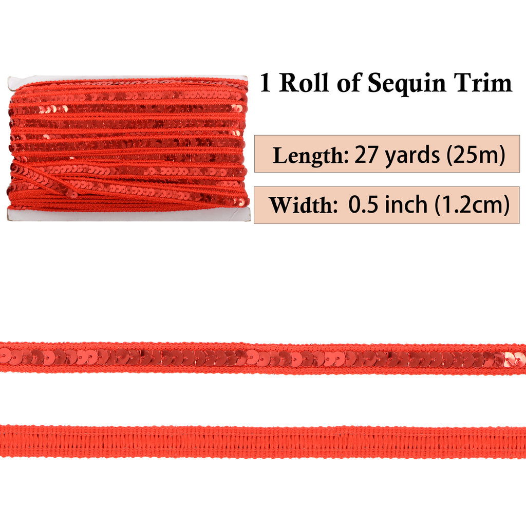 Alilang Sequin Trim, 0.5 Inch Flat Glitter Sequin Ribbon, Sparkle Metallic Sequin Strip, Bling Fabric DIY Sewing Embellishment, 27 Yards