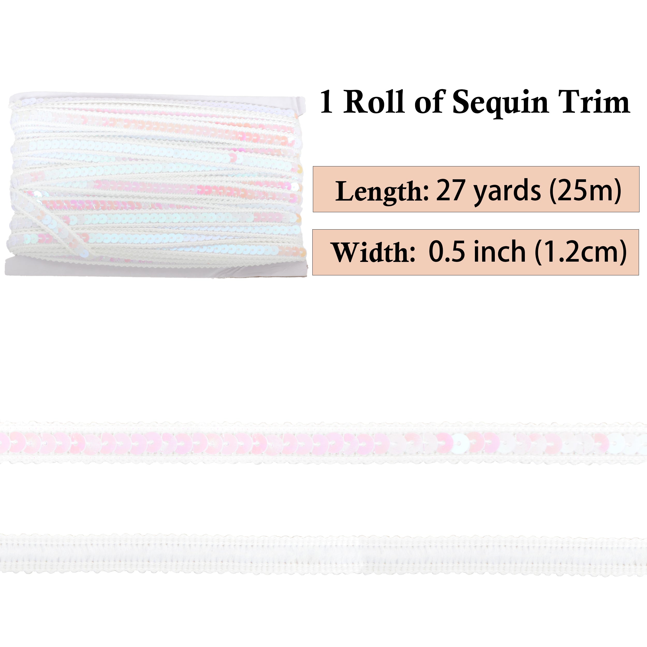 Alilang Sequin Trim, 0.5 Inch Flat Glitter Sequin Ribbon, Sparkle Metallic Sequin Strip, Bling Fabric DIY Sewing Embellishment, 27 Yards