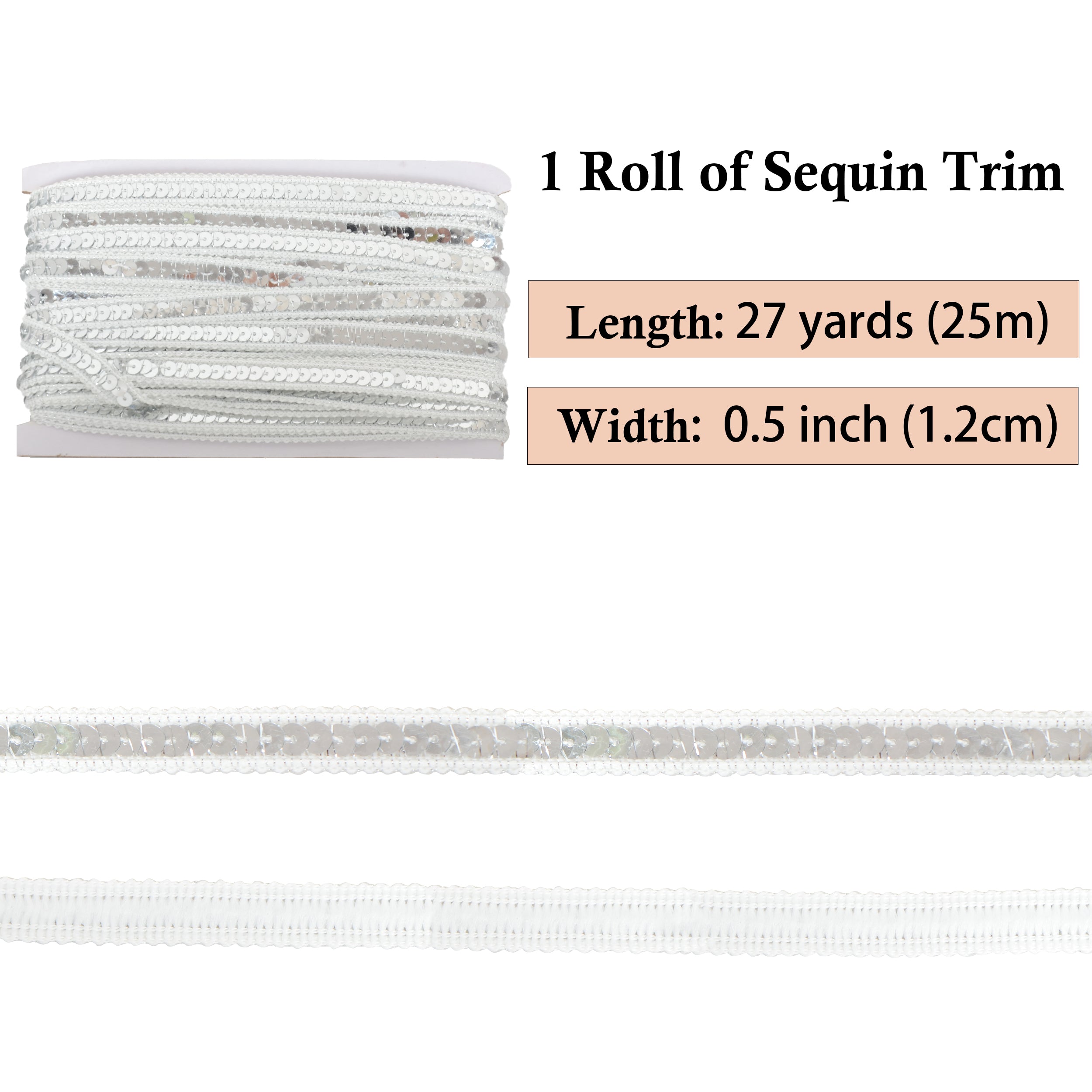 Alilang Sequin Trim, 0.5 Inch Flat Glitter Sequin Ribbon, Sparkle Metallic Sequin Strip, Bling Fabric DIY Sewing Embellishment, 27 Yards