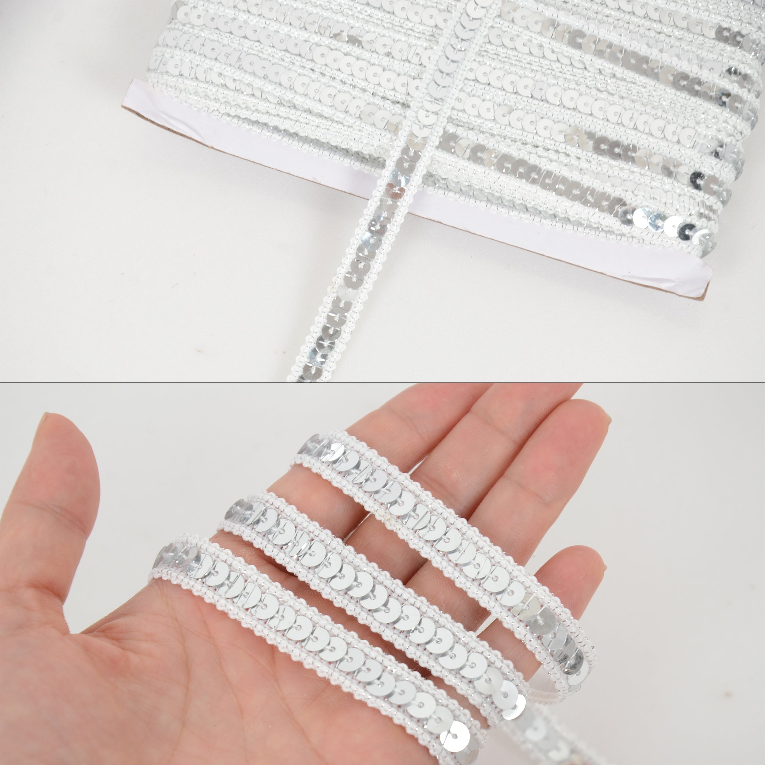 Alilang Sequin Trim, 0.5 Inch Flat Glitter Sequin Ribbon, Sparkle Metallic Sequin Strip, Bling Fabric DIY Sewing Embellishment, 27 Yards