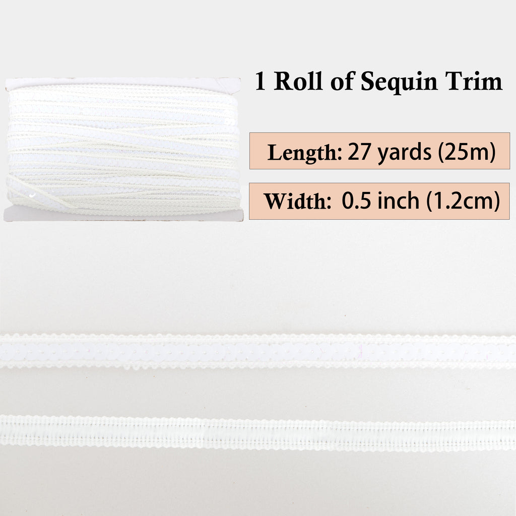 Alilang Sequin Trim, 0.5 Inch Flat Glitter Sequin Ribbon, Sparkle Metallic Sequin Strip, Bling Fabric DIY Sewing Embellishment, 27 Yards