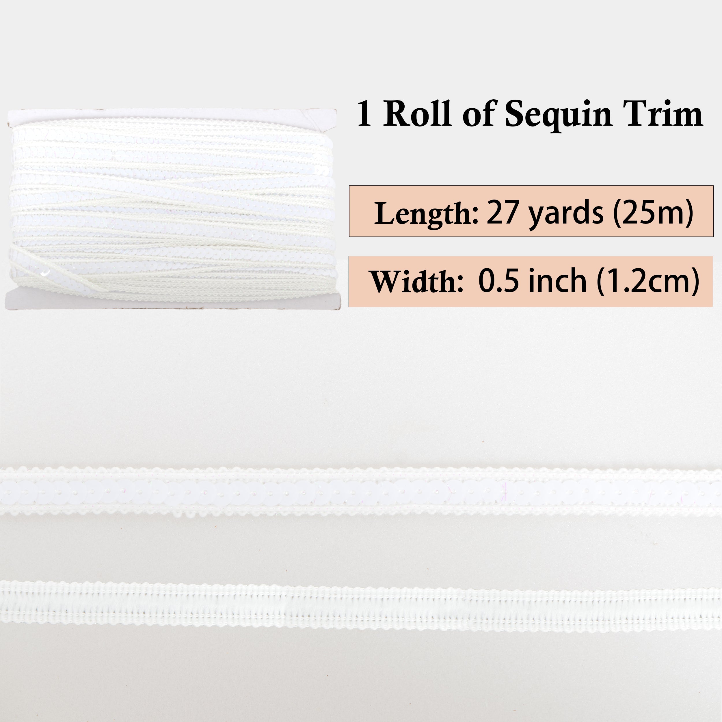 Alilang Sequin Trim, 0.5 Inch Flat Glitter Sequin Ribbon, Sparkle Metallic Sequin Strip, Bling Fabric DIY Sewing Embellishment, 27 Yards
