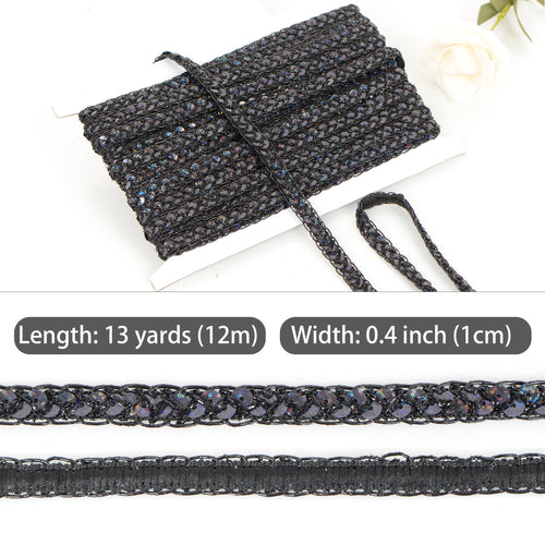Alilang Sequin Braid Cord Trim, 0.4 Inch Glitter Laser Sequin Strip, Sewing Sequin Ribbon for DIY Crafts Party Decorations, 13 Yards