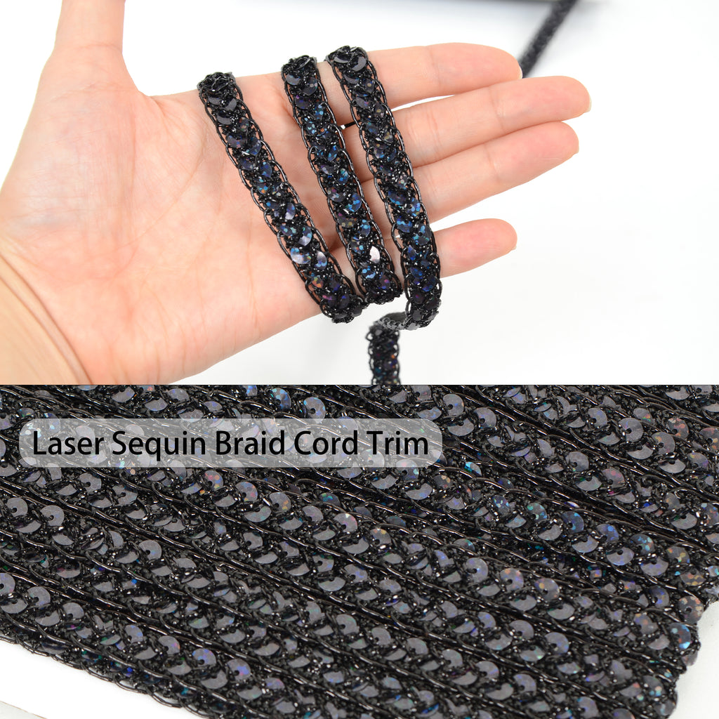 Alilang Sequin Braid Cord Trim, 0.4 Inch Glitter Laser Sequin Strip, Sewing Sequin Ribbon for DIY Crafts Party Decorations, 13 Yards