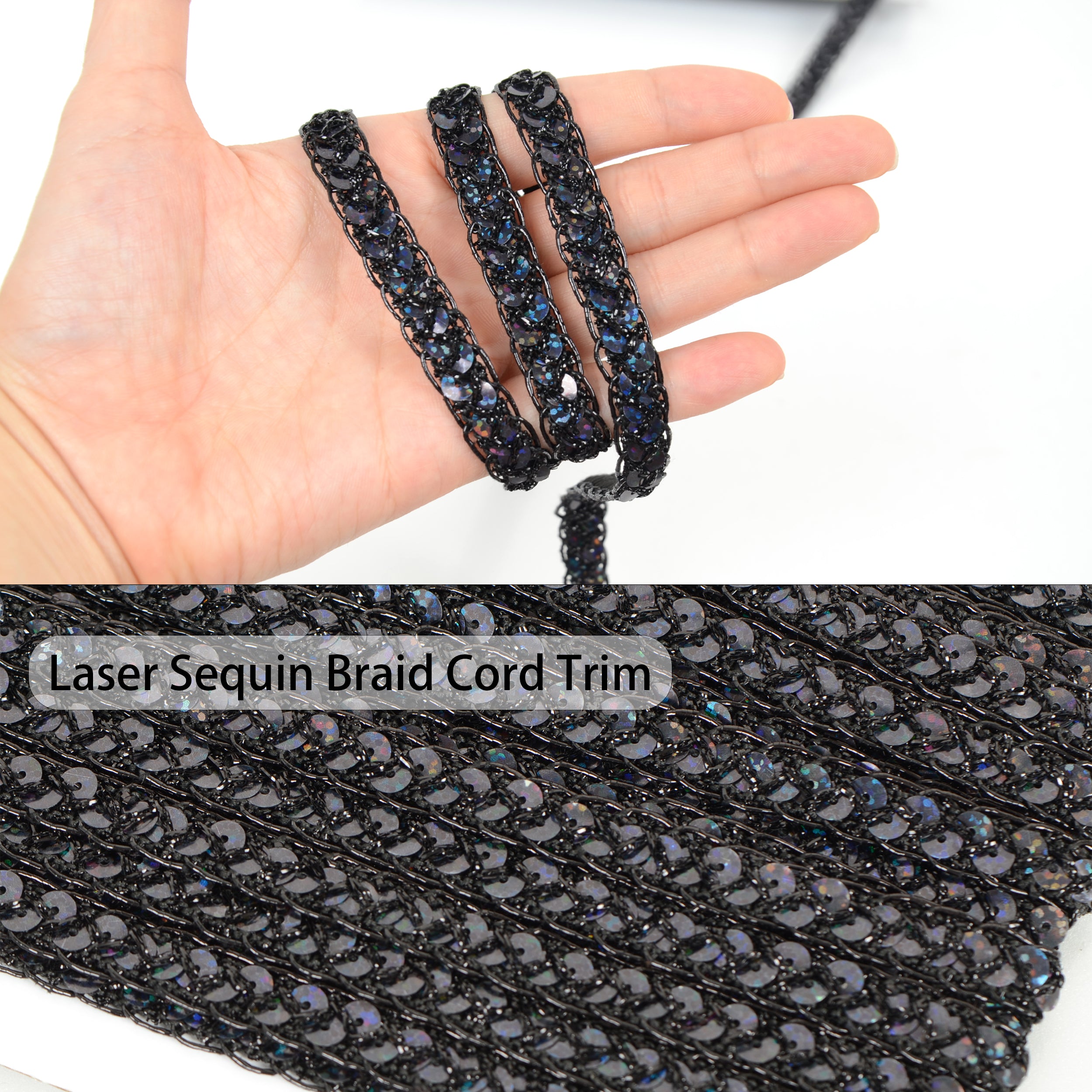 Alilang Sequin Braid Cord Trim, 0.4 Inch Glitter Laser Sequin Strip, Sewing Sequin Ribbon for DIY Crafts Party Decorations, 13 Yards