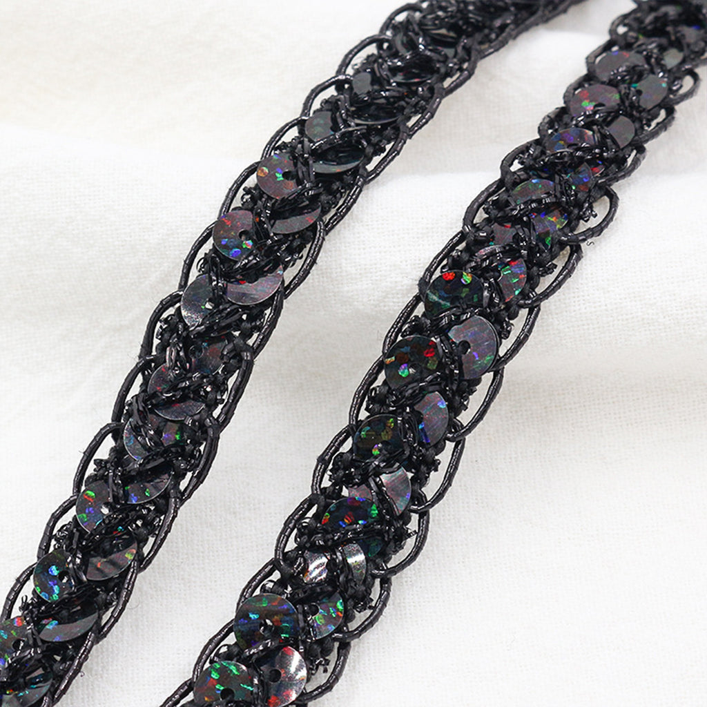 Alilang Sequin Braid Cord Trim, 0.4 Inch Glitter Laser Sequin Strip, Sewing Sequin Ribbon for DIY Crafts Party Decorations, 13 Yards