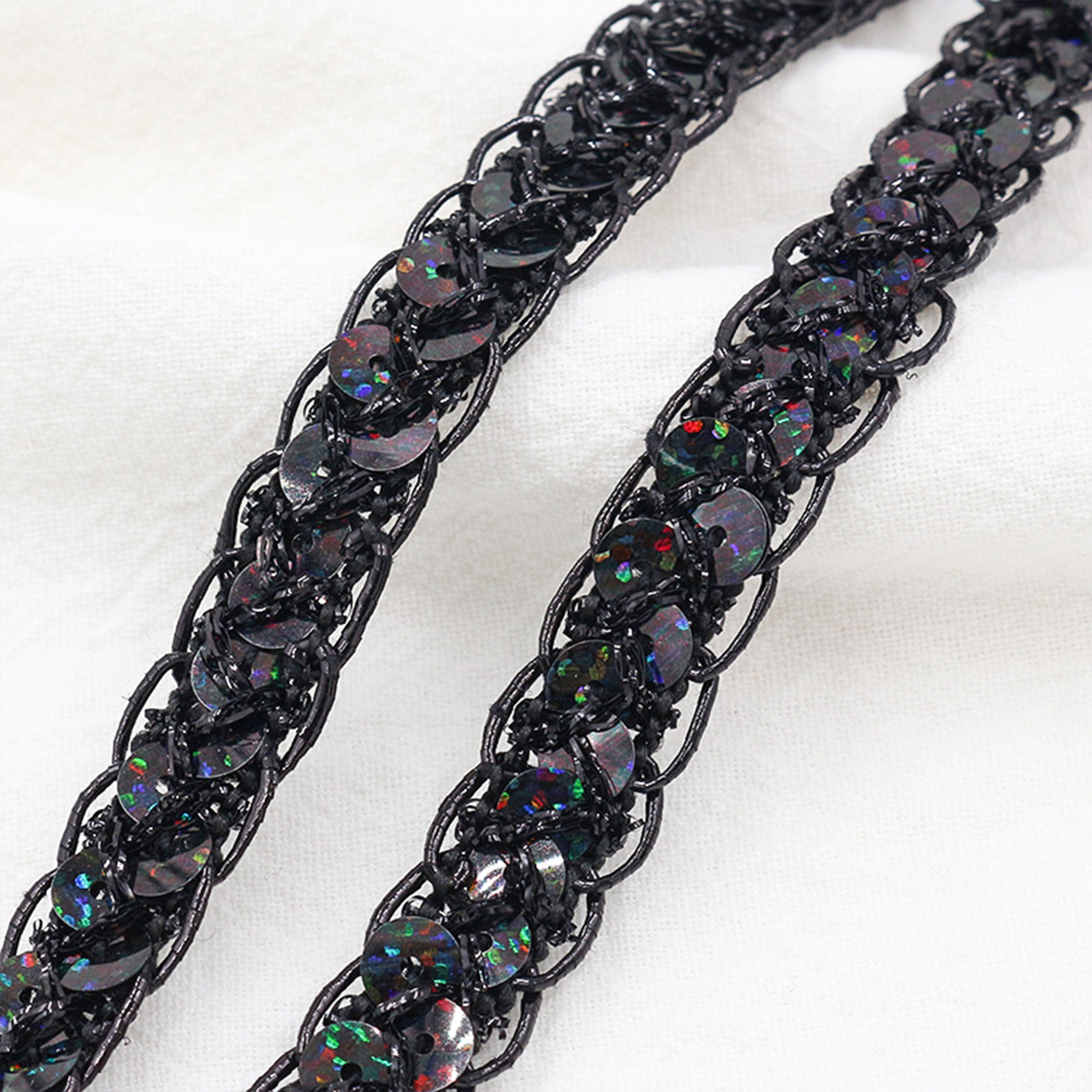 Alilang Sequin Braid Cord Trim, 0.4 Inch Glitter Laser Sequin Strip, Sewing Sequin Ribbon for DIY Crafts Party Decorations, 13 Yards