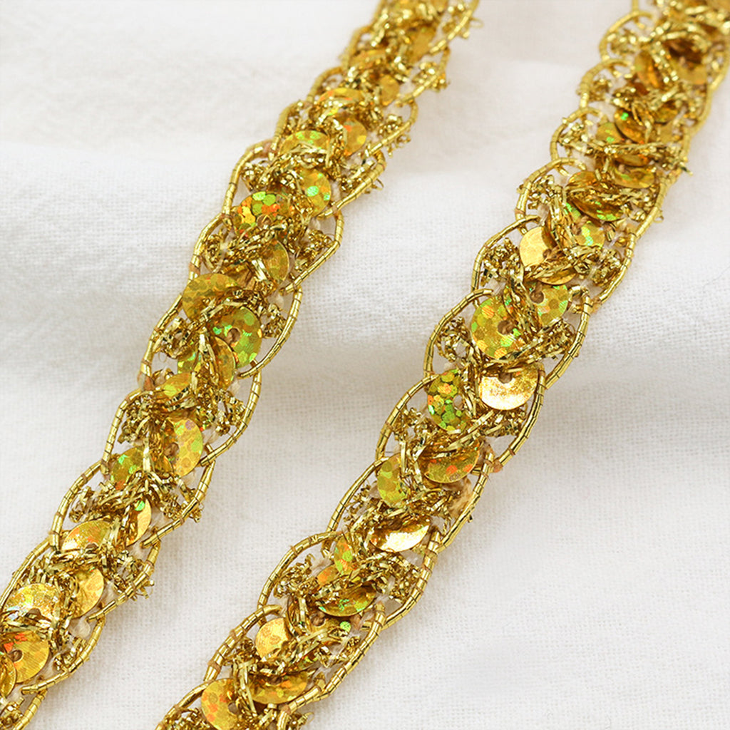Alilang Sequin Braid Cord Trim, 0.4 Inch Glitter Laser Sequin Strip, Sewing Sequin Ribbon for DIY Crafts Party Decorations, 13 Yards