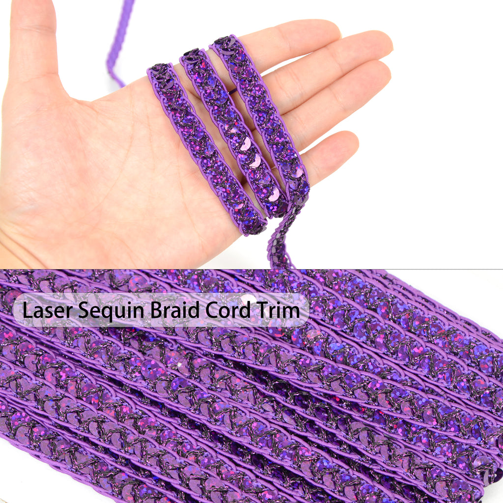 Alilang Sequin Braid Cord Trim, 0.4 Inch Glitter Laser Sequin Strip, Sewing Sequin Ribbon for DIY Crafts Party Decorations, 13 Yards