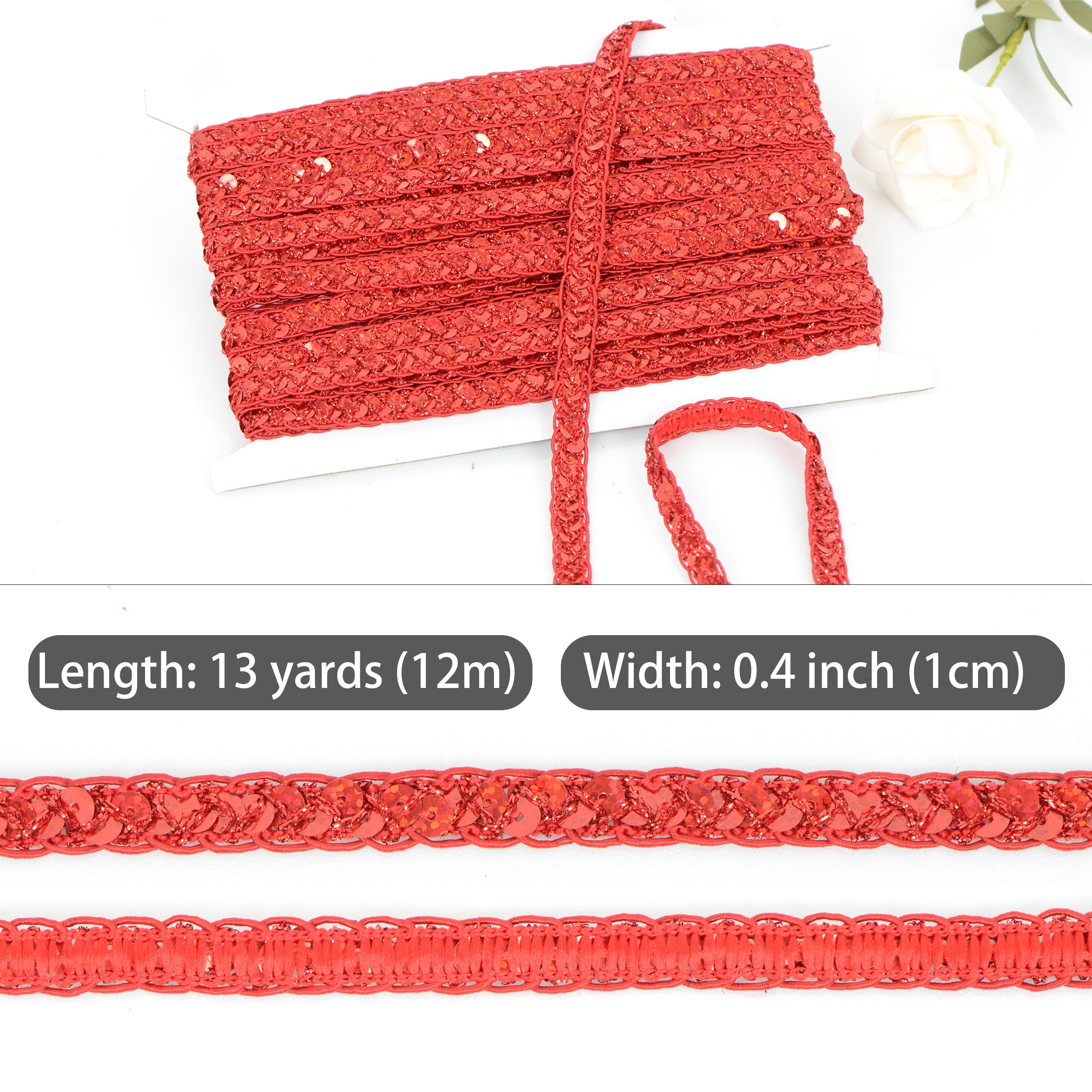 Alilang Sequin Braid Cord Trim, 0.4 Inch Glitter Laser Sequin Strip, Sewing Sequin Ribbon for DIY Crafts Party Decorations, 13 Yards