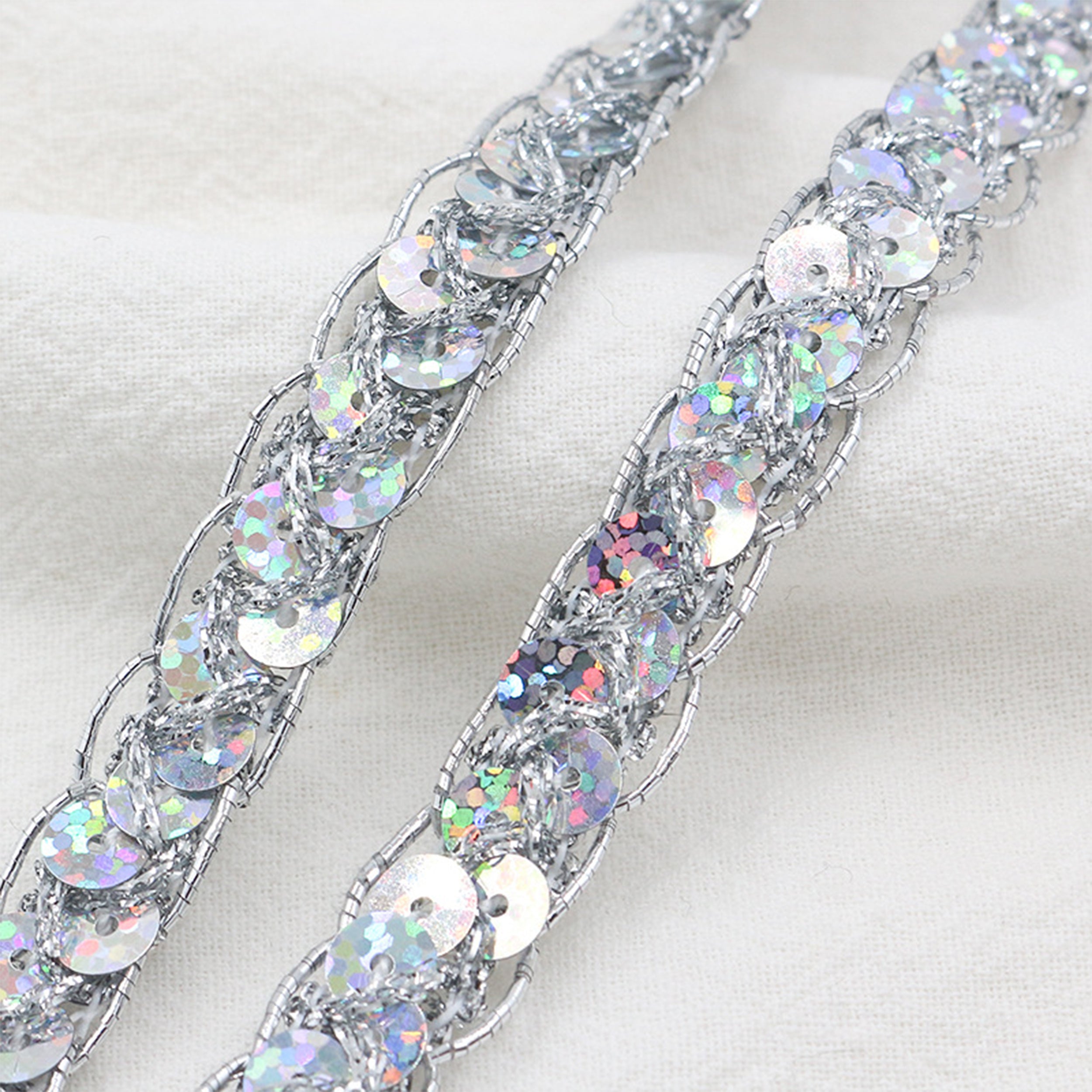 Alilang Sequin Braid Cord Trim, 0.4 Inch Glitter Laser Sequin Strip, Sewing Sequin Ribbon for DIY Crafts Party Decorations, 13 Yards