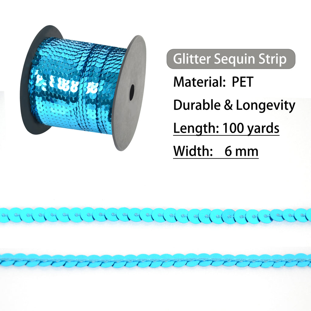 Alilang Flat Sequin Strip, 6mm String Metallic Sequin Strand, Paillette Metallic Sequin Trim Sewing DTY Craft Embellishment, 100 Yards