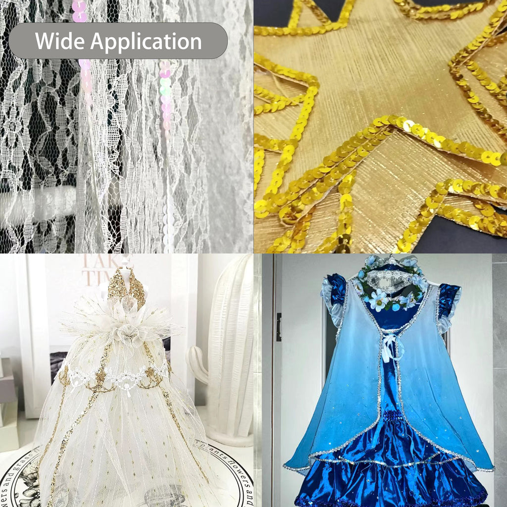 Alilang Flat Sequin Strip, 6mm String Metallic Sequin Strand, Paillette Metallic Sequin Trim Sewing DTY Craft Embellishment, 100 Yards