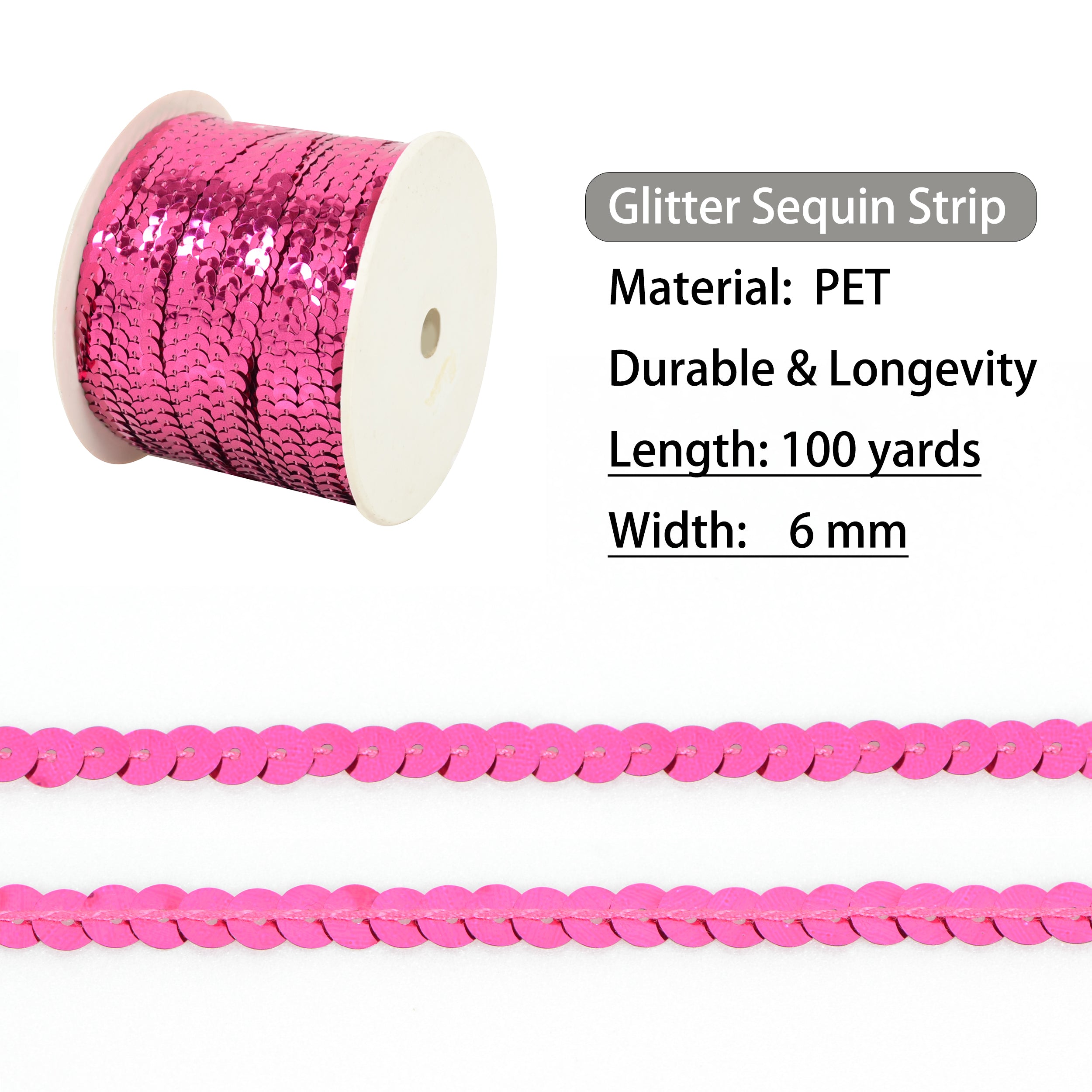 Alilang Flat Sequin Strip, 6mm String Metallic Sequin Strand, Paillette Metallic Sequin Trim Sewing DTY Craft Embellishment, 100 Yards