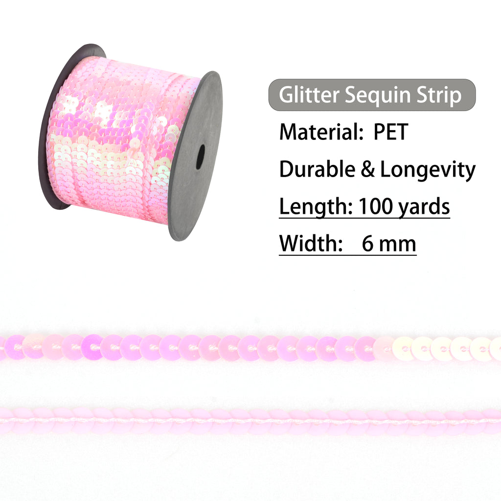 Alilang Flat Sequin Strip, 6mm String Metallic Sequin Strand, Paillette Metallic Sequin Trim Sewing DTY Craft Embellishment, 100 Yards