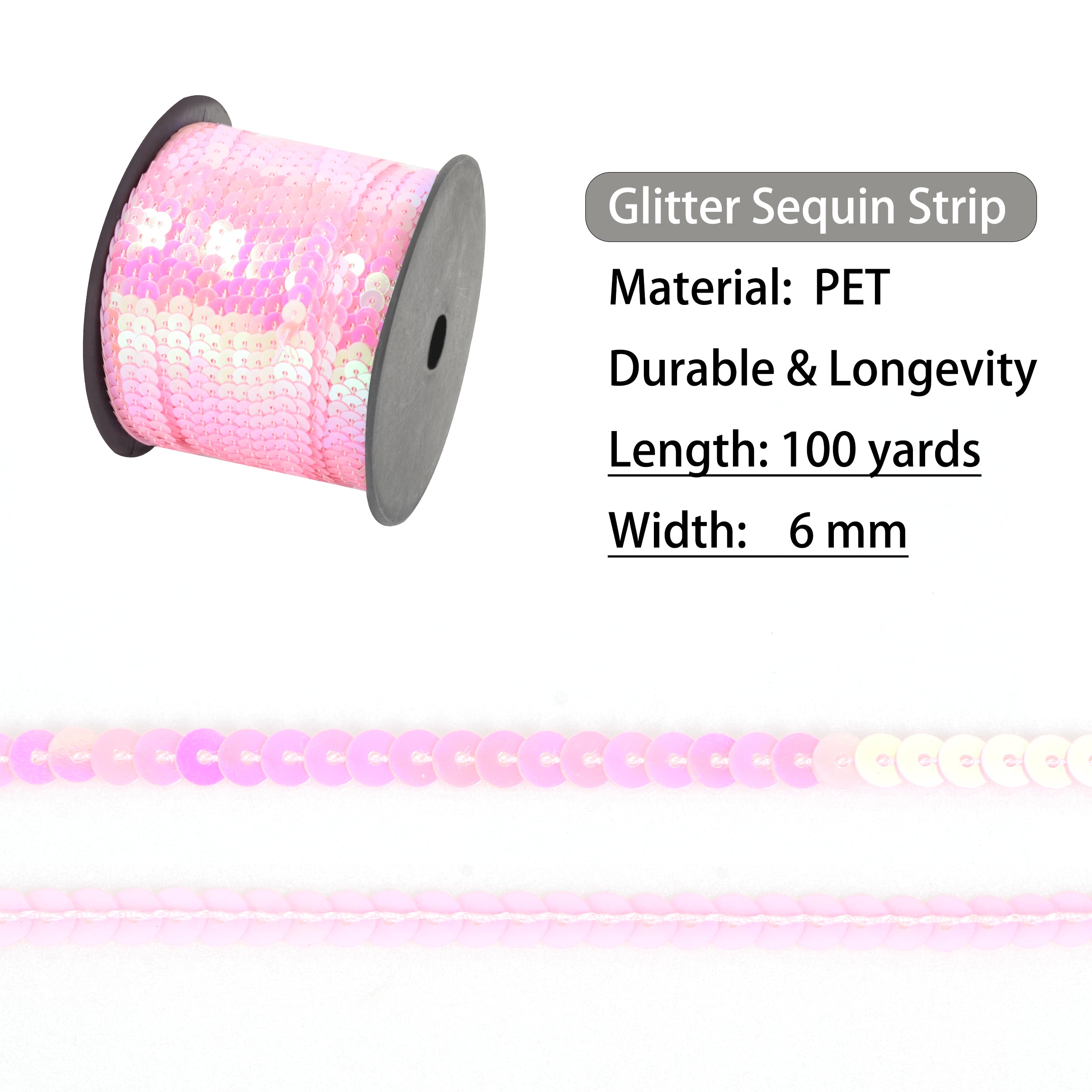Alilang Flat Sequin Strip, 6mm String Metallic Sequin Strand, Paillette Metallic Sequin Trim Sewing DTY Craft Embellishment, 100 Yards
