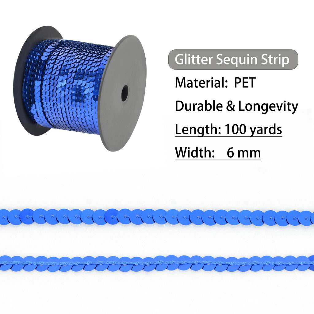 Alilang Flat Sequin Strip, 6mm String Metallic Sequin Strand, Paillette Metallic Sequin Trim Sewing DTY Craft Embellishment, 100 Yards